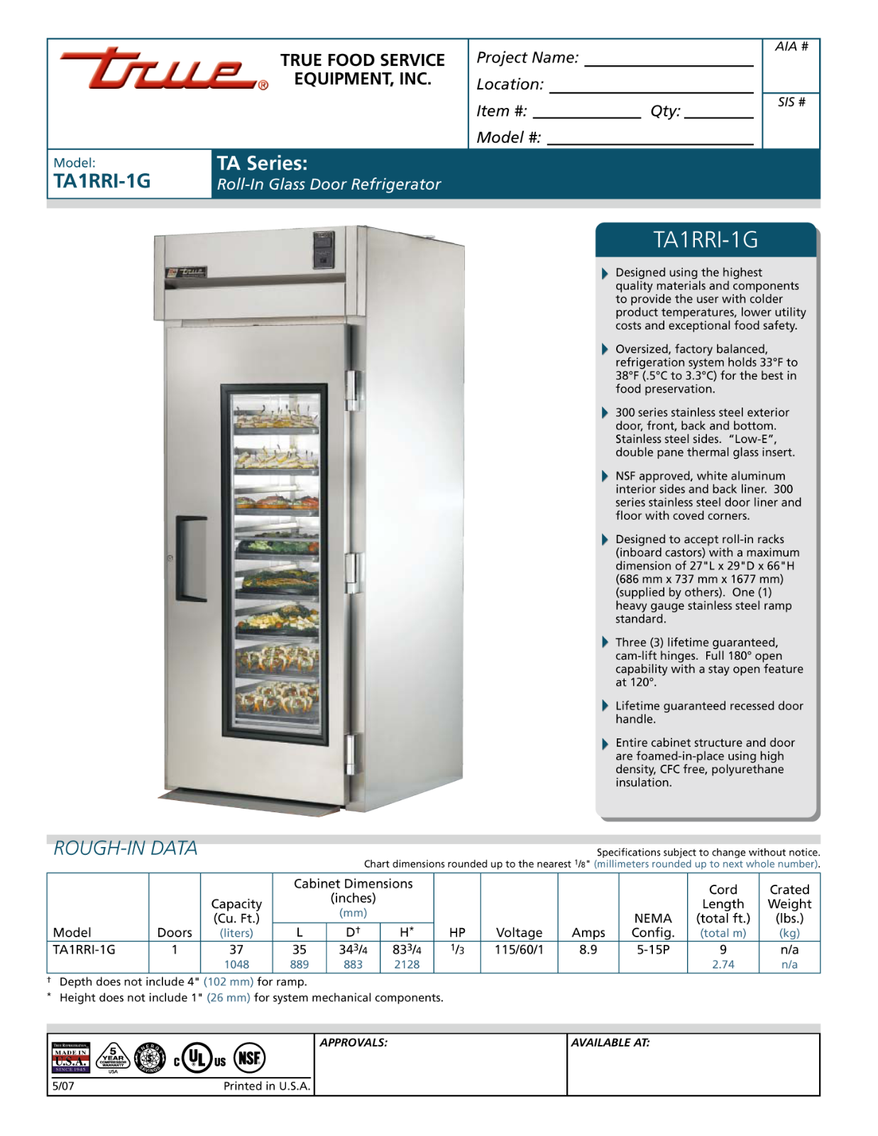 True TA1RRI-1G User Manual