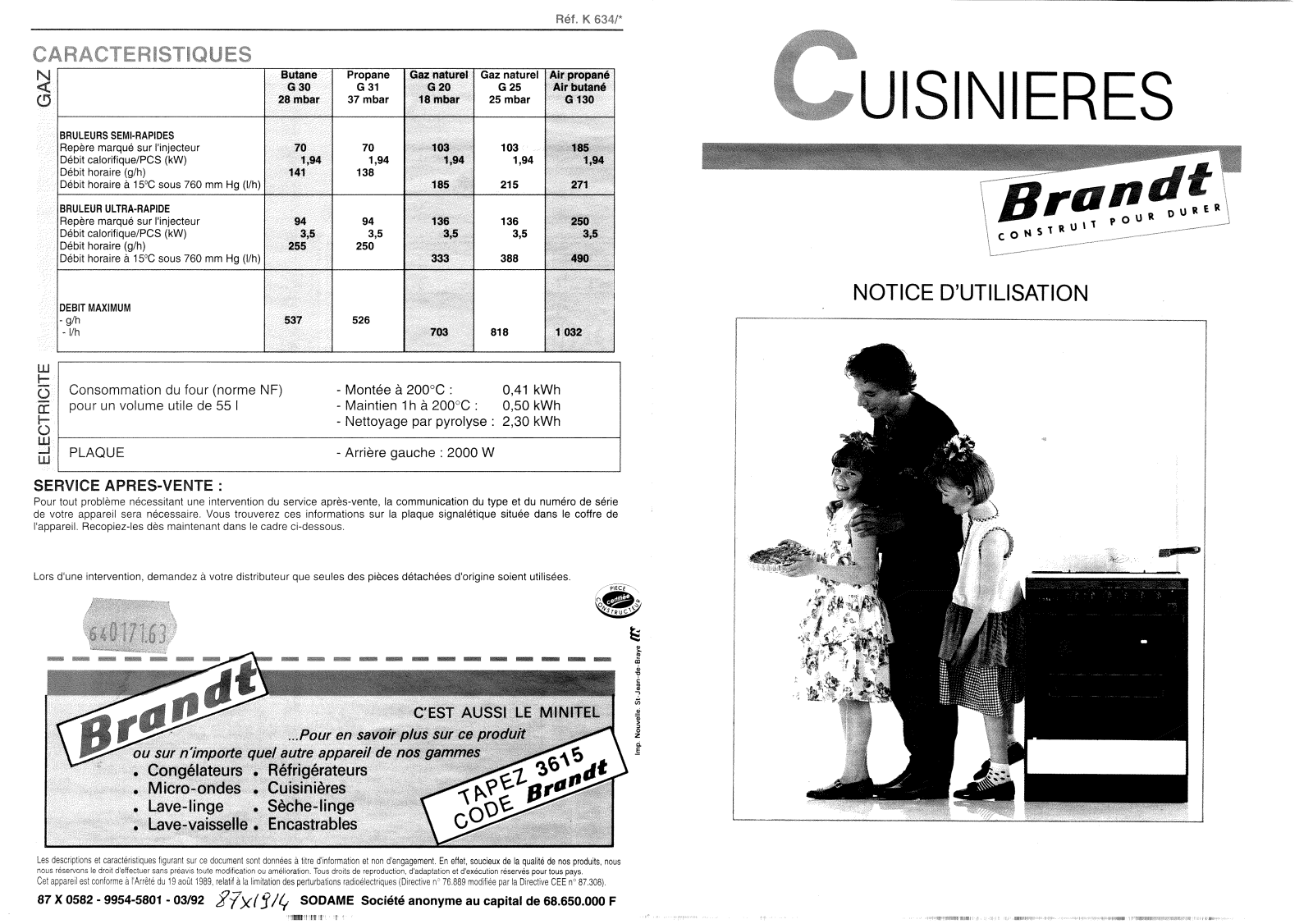 BRANDT K634, K634B, K634N User Manual