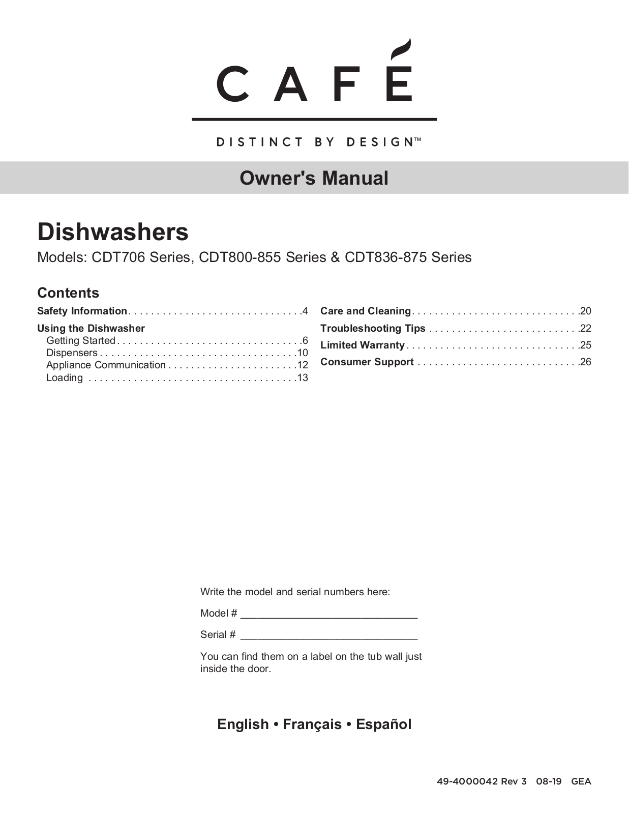 Cafe CDT875P2NS1 User Manual