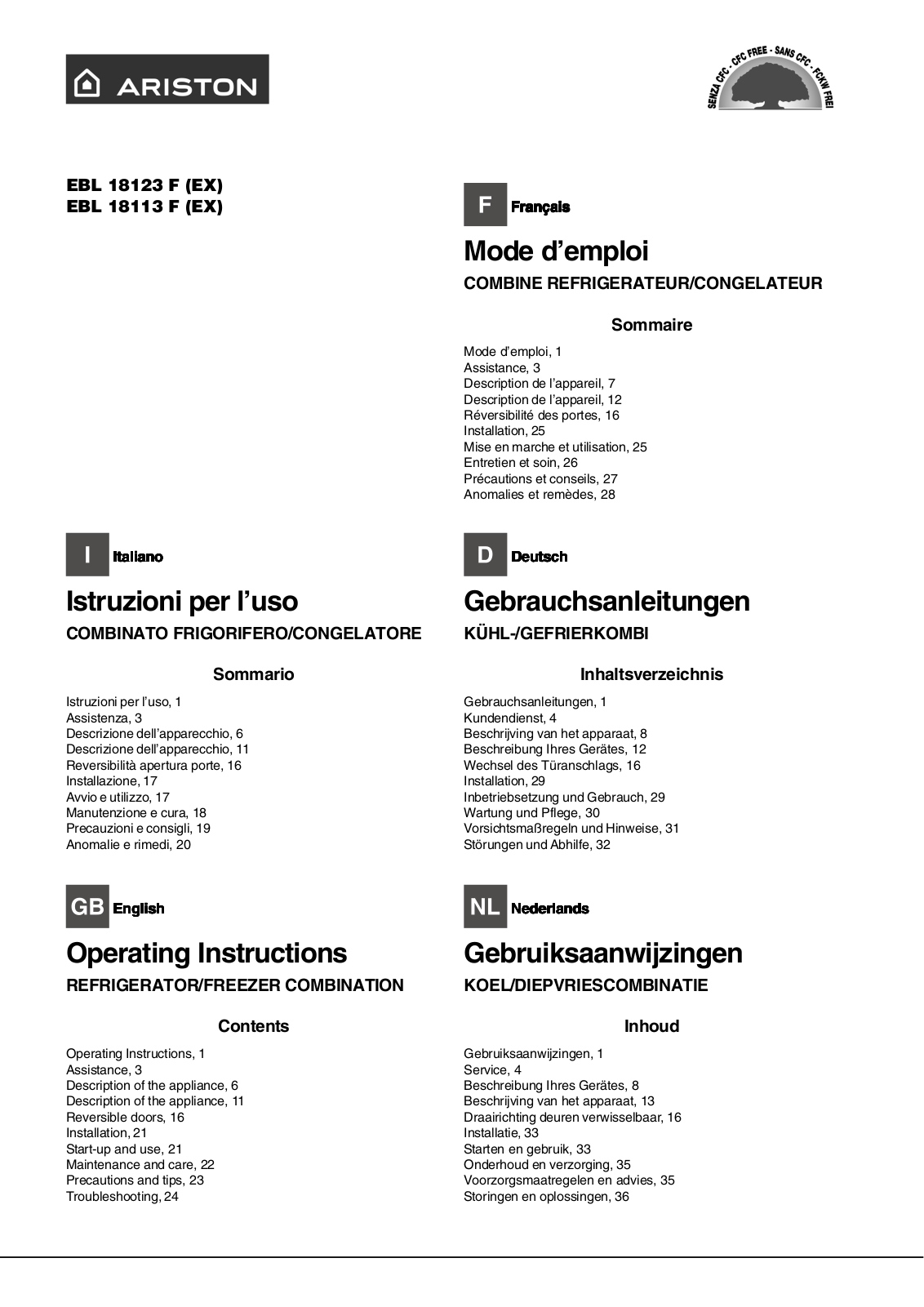 HOTPOINT EBL 18123 F User Manual