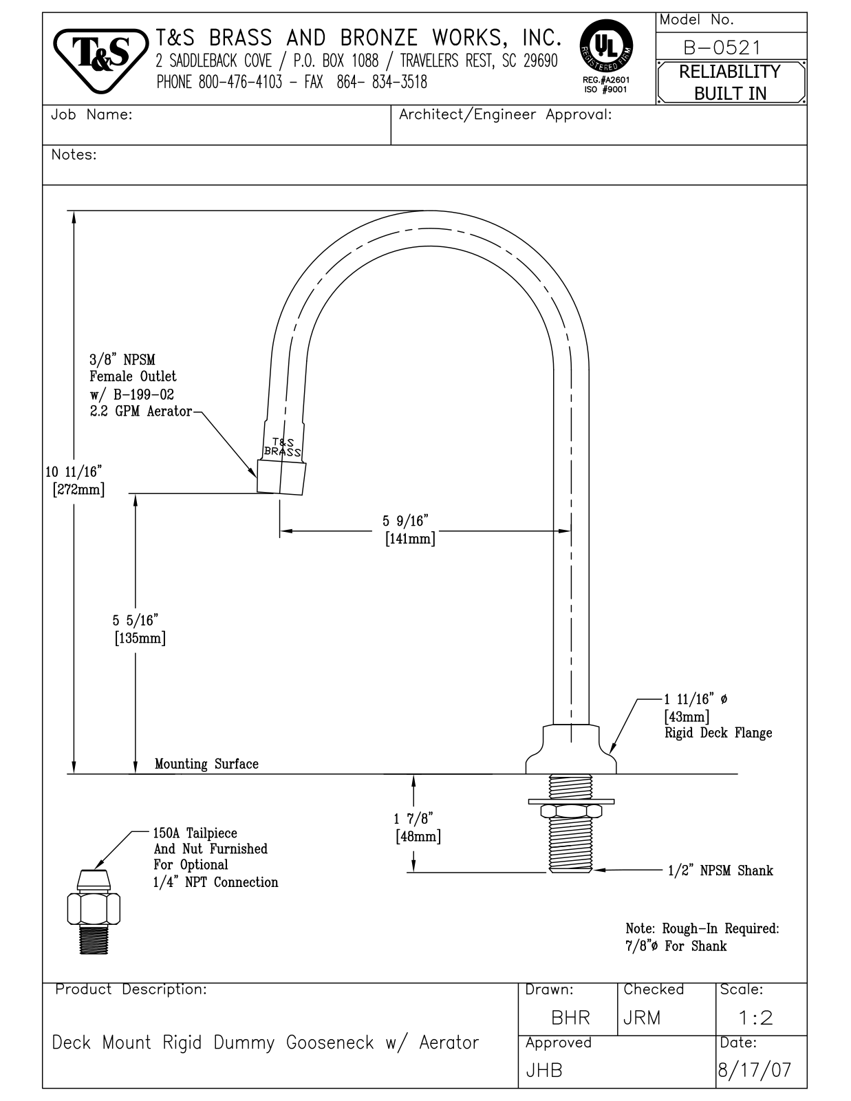 T & S Brass & Bronze Works B-0521 General Manual