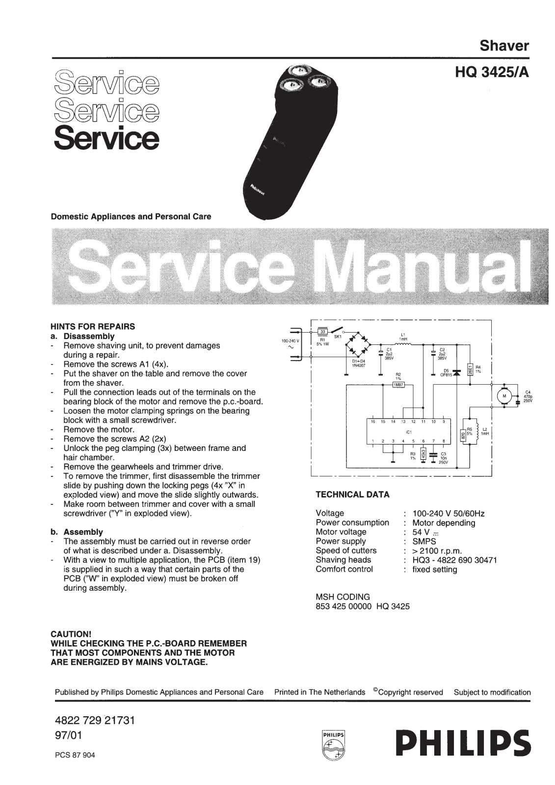 Philips HQ3425A Service Manual