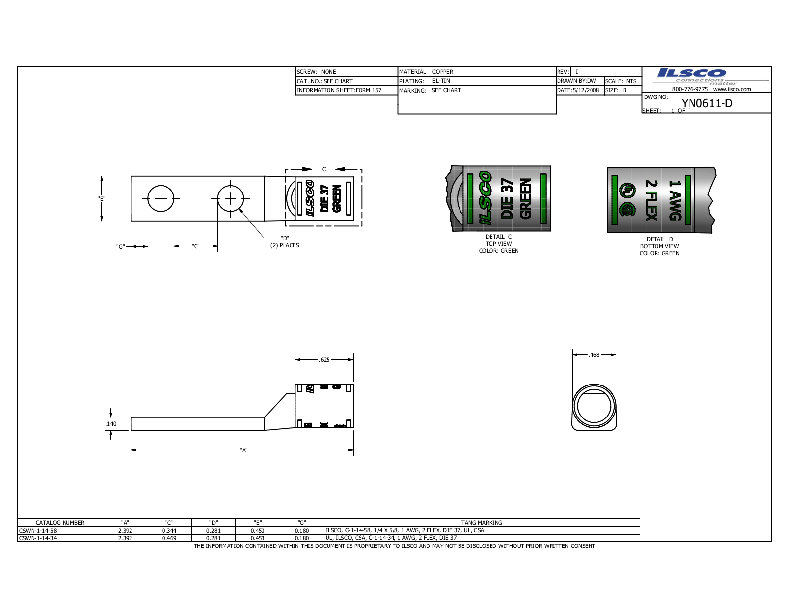 Ilsco CSWN-1-14-34 Data sheet