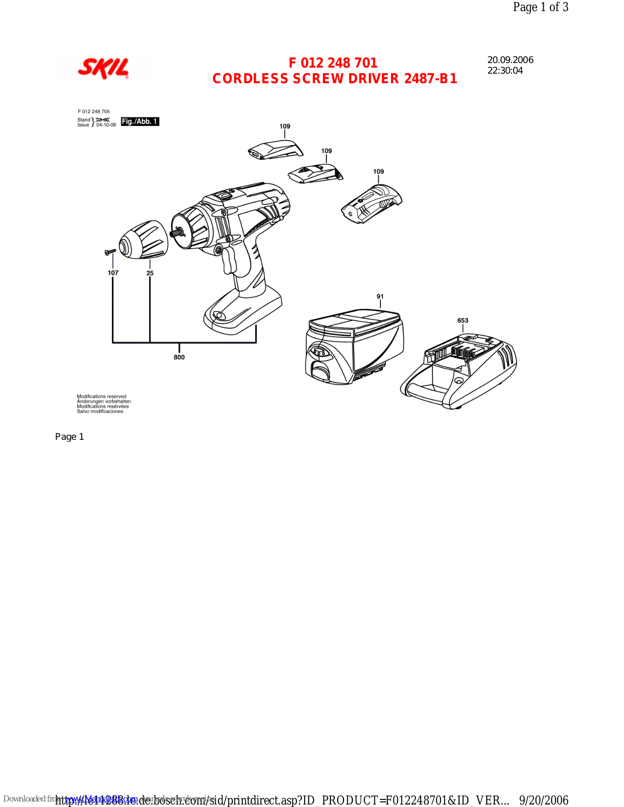 Skil F 012 248 701, 2487-B1 Parts Manual