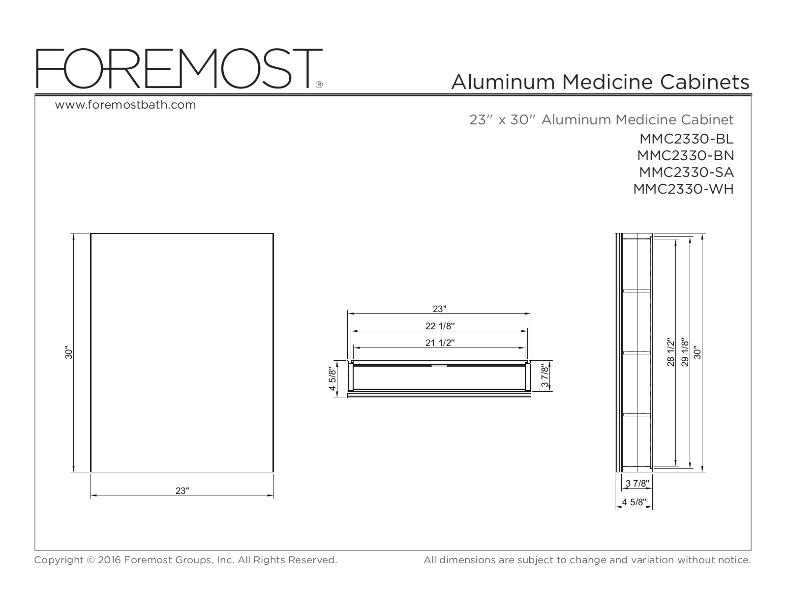 Foremost MMC2330WH Specifications - ManualMachine.com