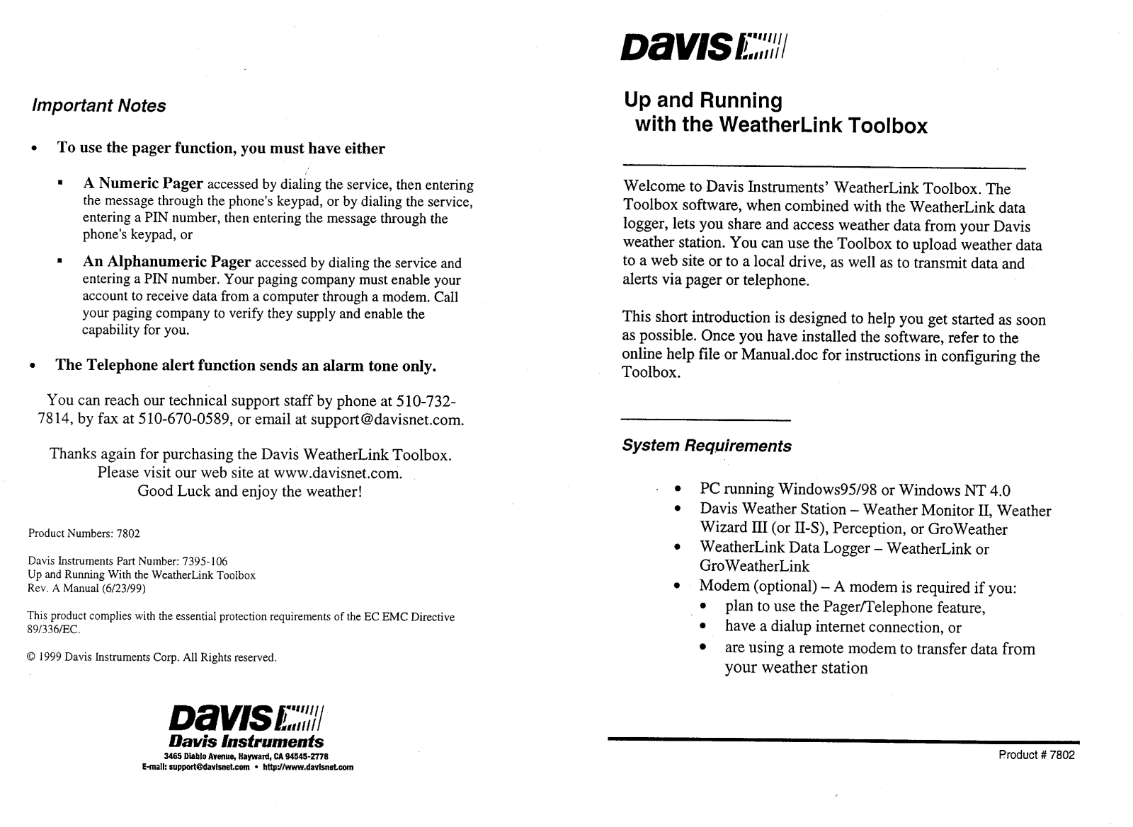 Davis 7802 Installation Manual