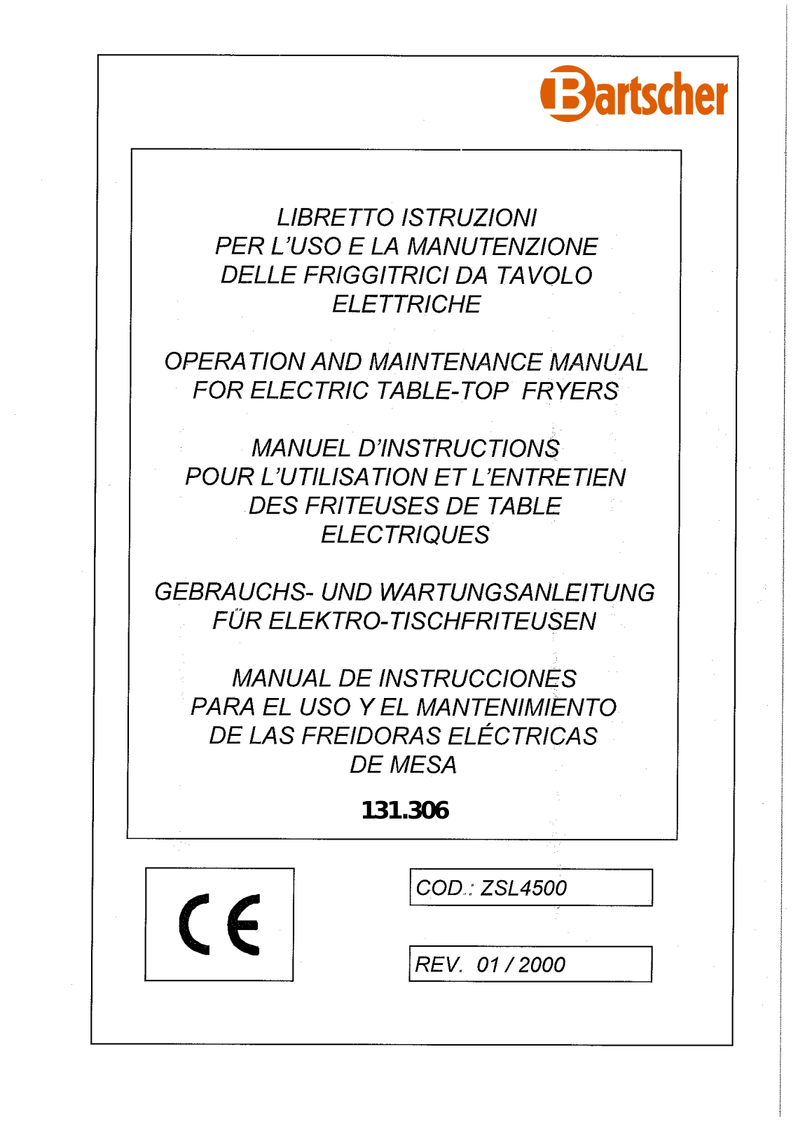 Bartscher 131306 User Manual