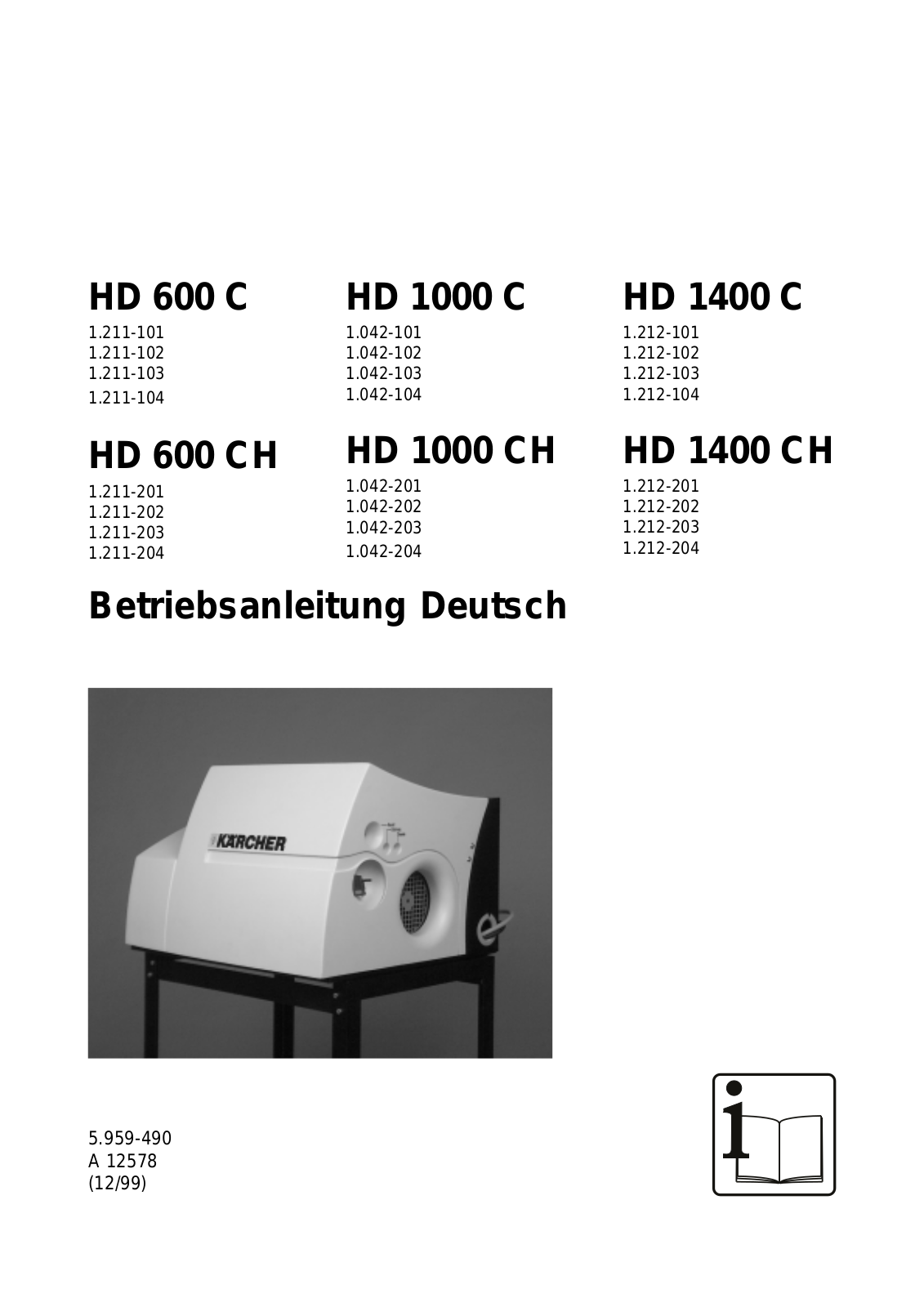 Karcher HD 1400 C, HD 1000 C, HD 1400 CH, HD 1000 CH, HD 600 C Manual