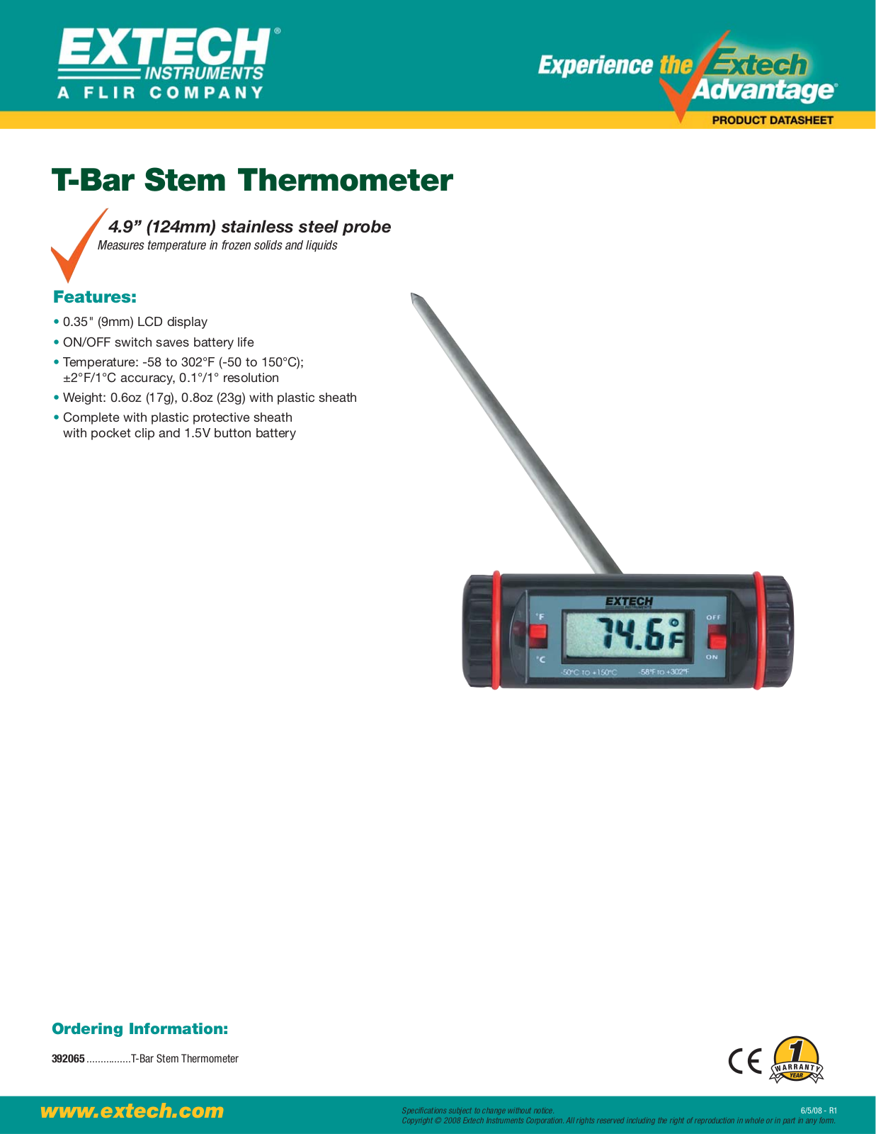 Extech 392065 Data Sheet