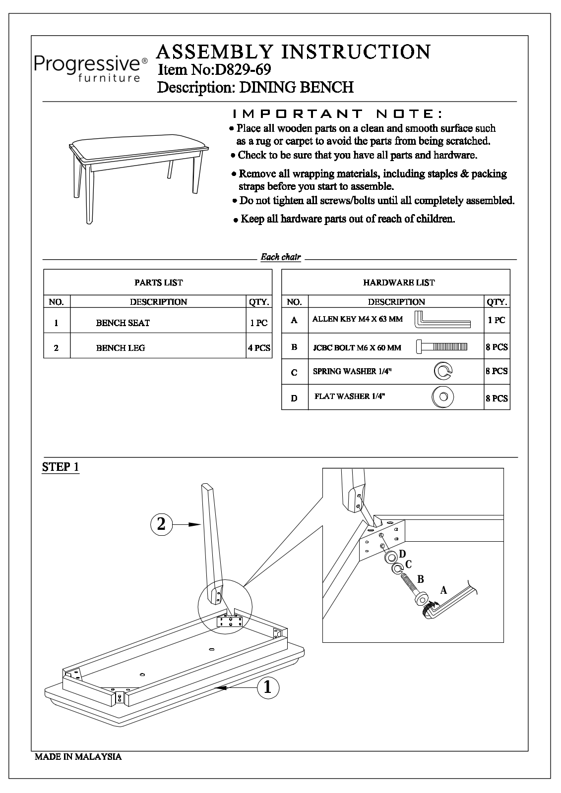 Progressive Furniture D82969 Assembly Guide