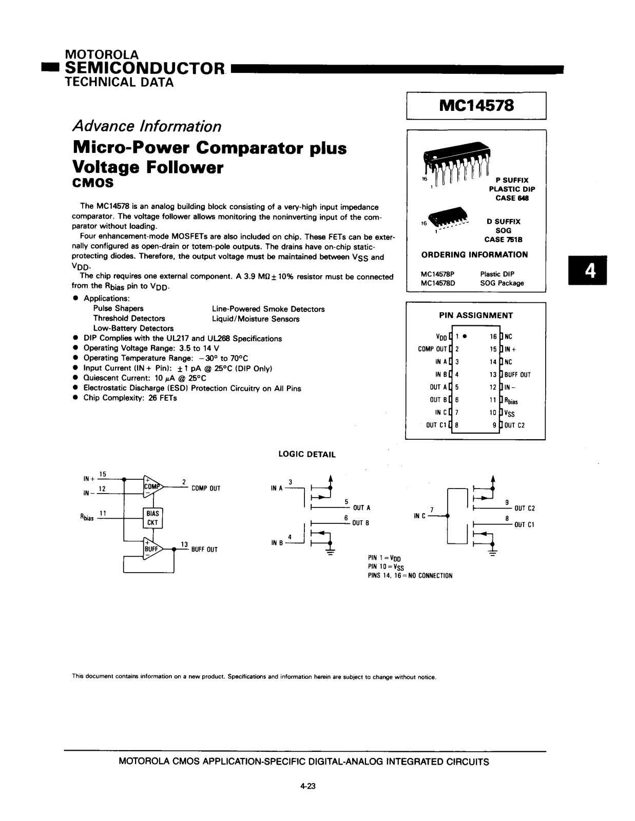 Motorola MC14578P Datasheet