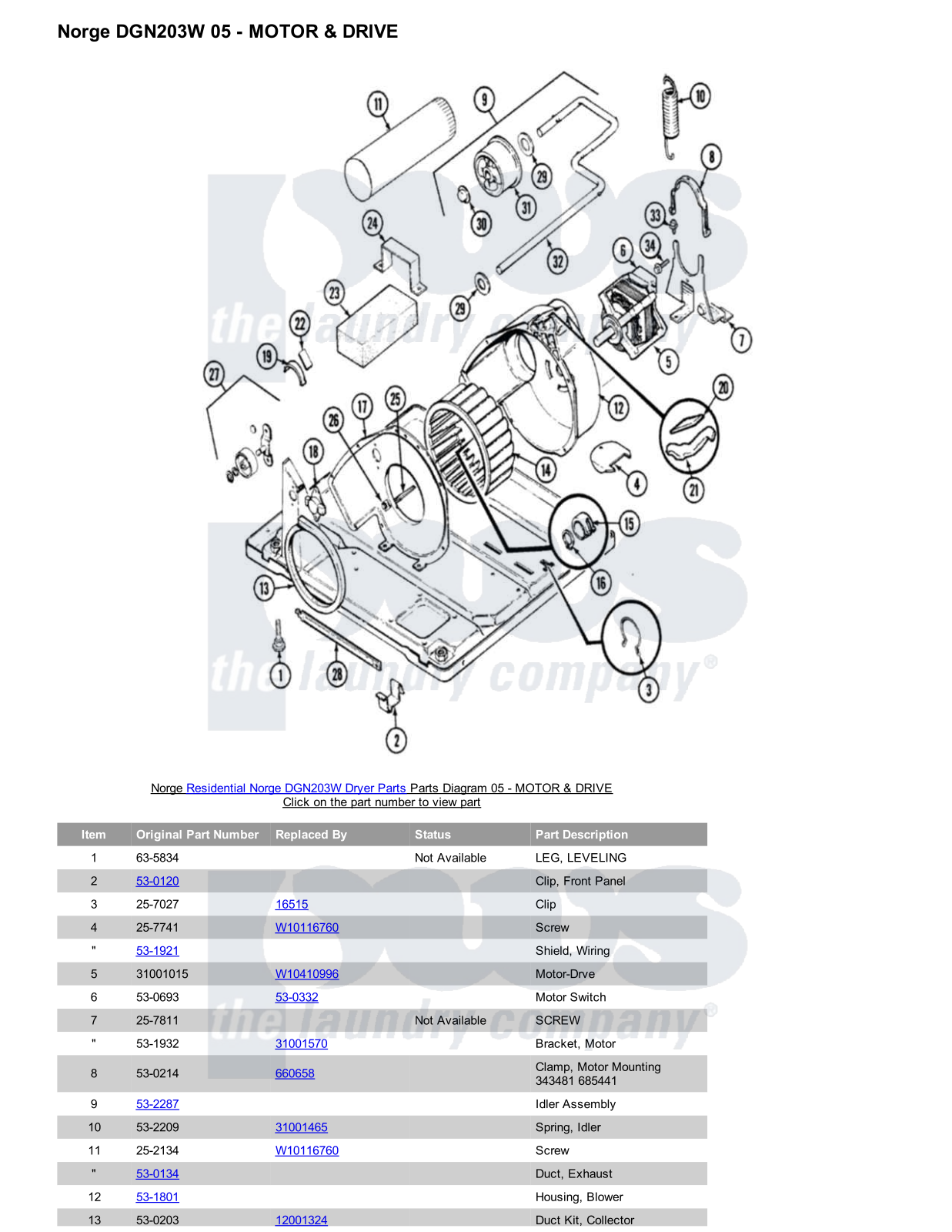 Norge DGN203W Parts Diagram