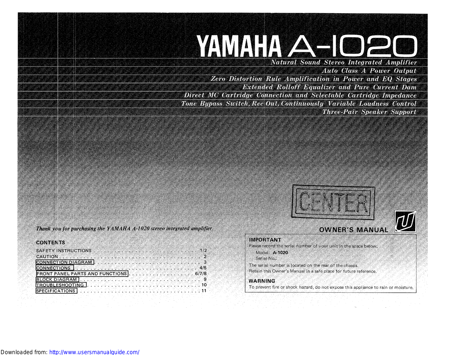 Yamaha Audio A-1020 User Manual