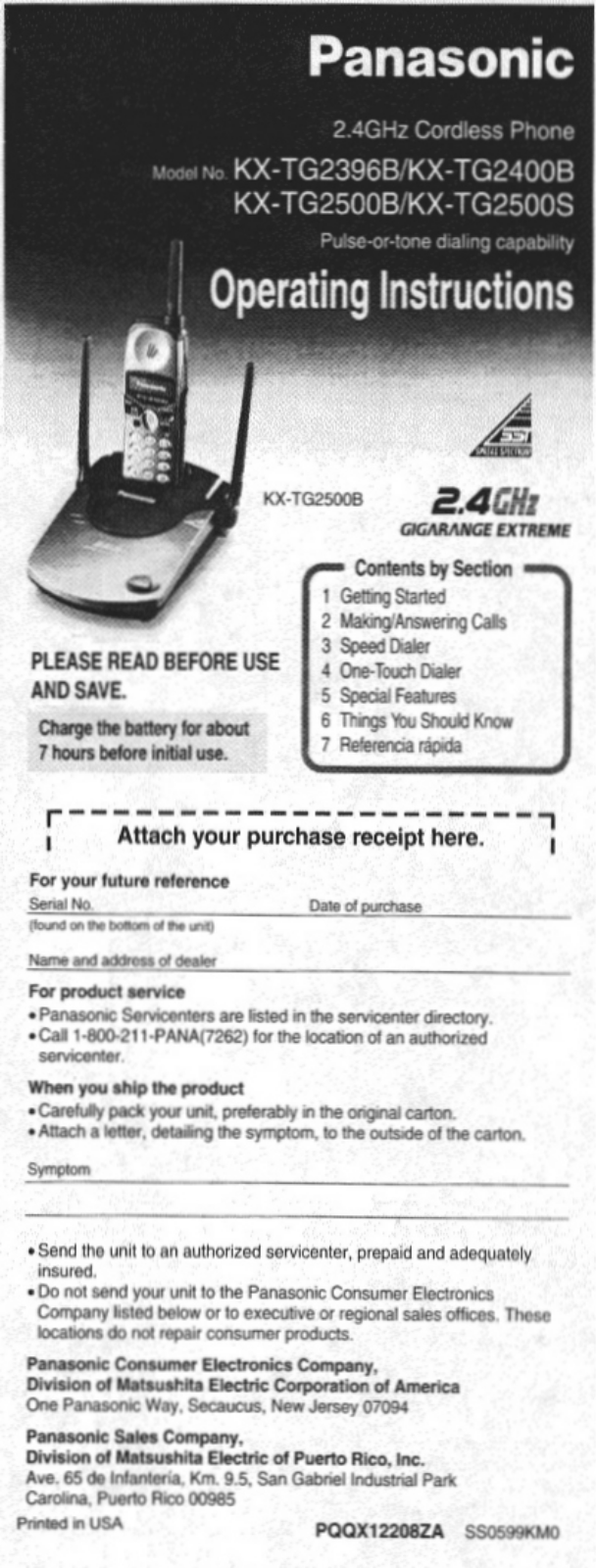 Panasonic KX-TG2500B, KX-TG2400B User Manual