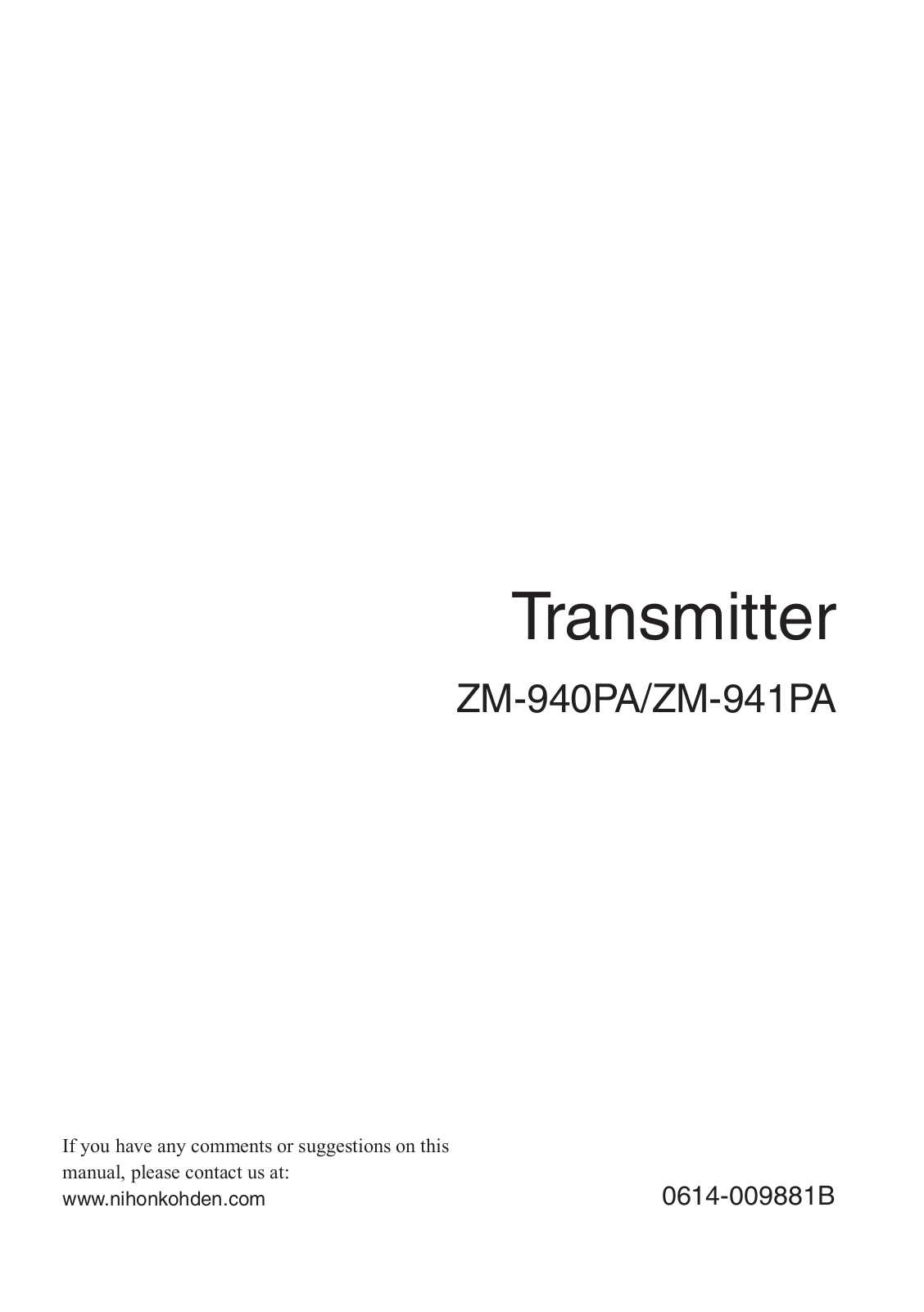 Nihon Kohden ZM-941PA Users manual