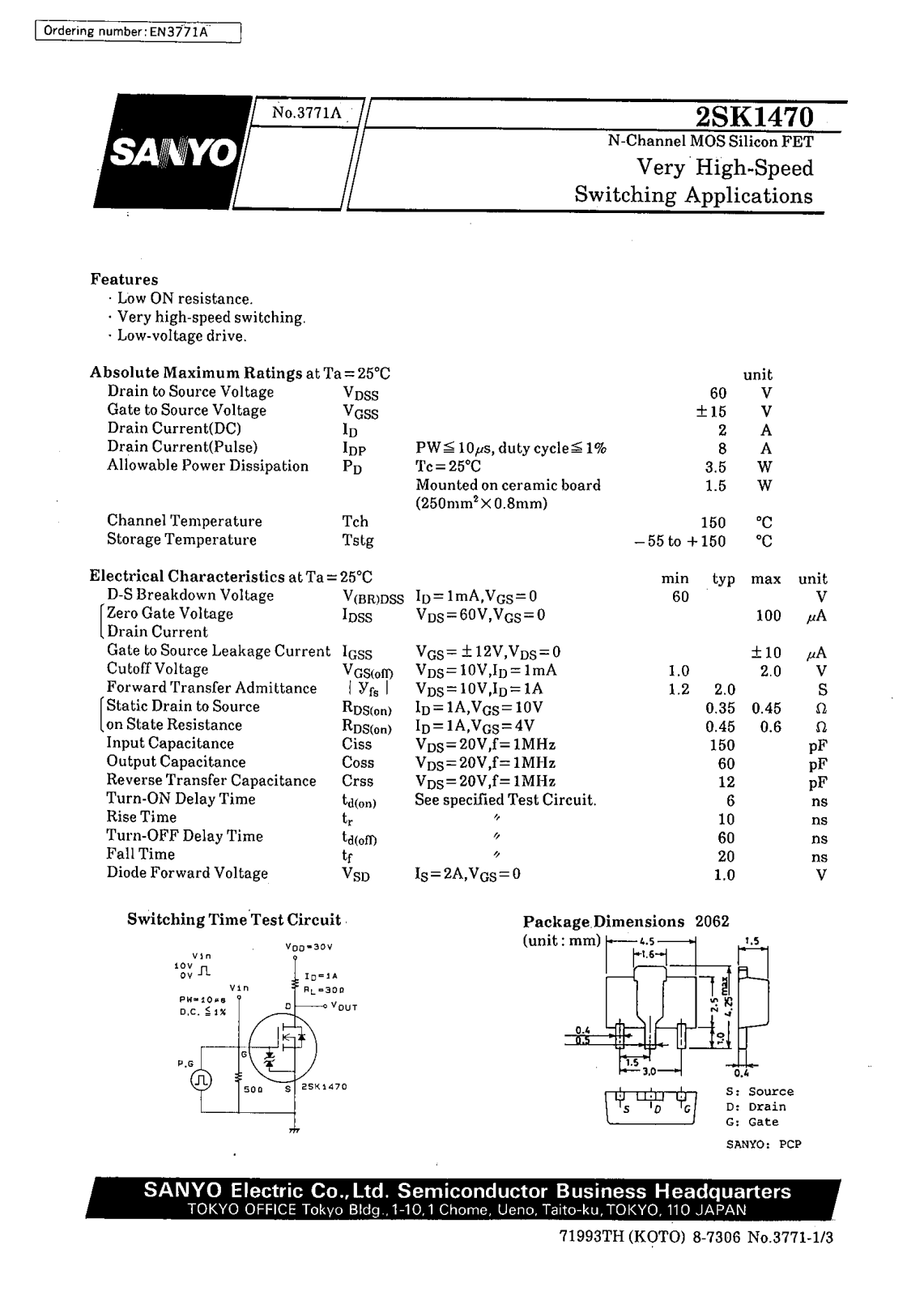 SANYO 2SK1470 Datasheet