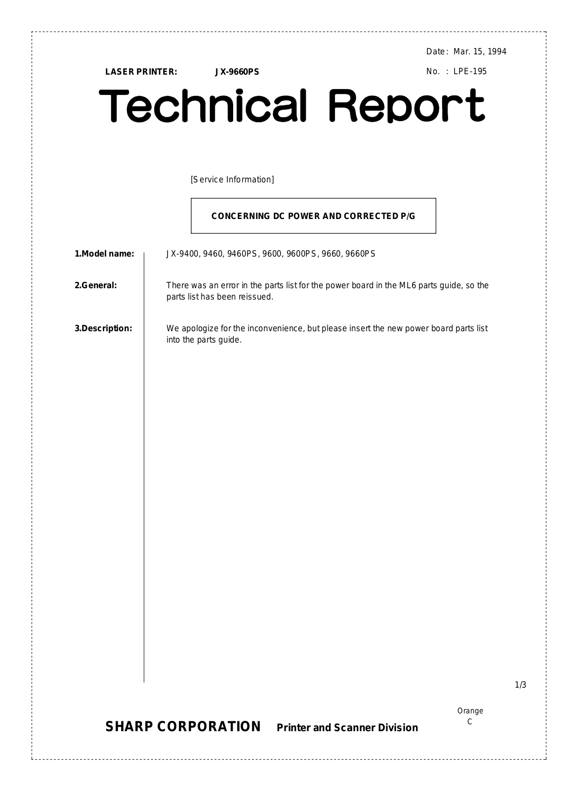 SHARP LPE195 Technical Report