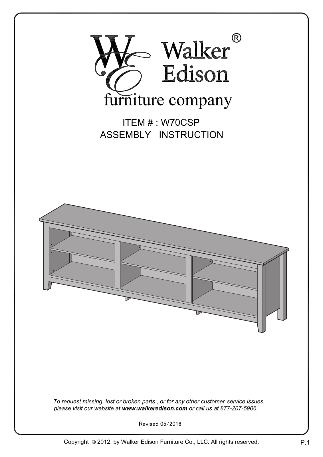 Walker Edison W70FP18BL Assembly Guide