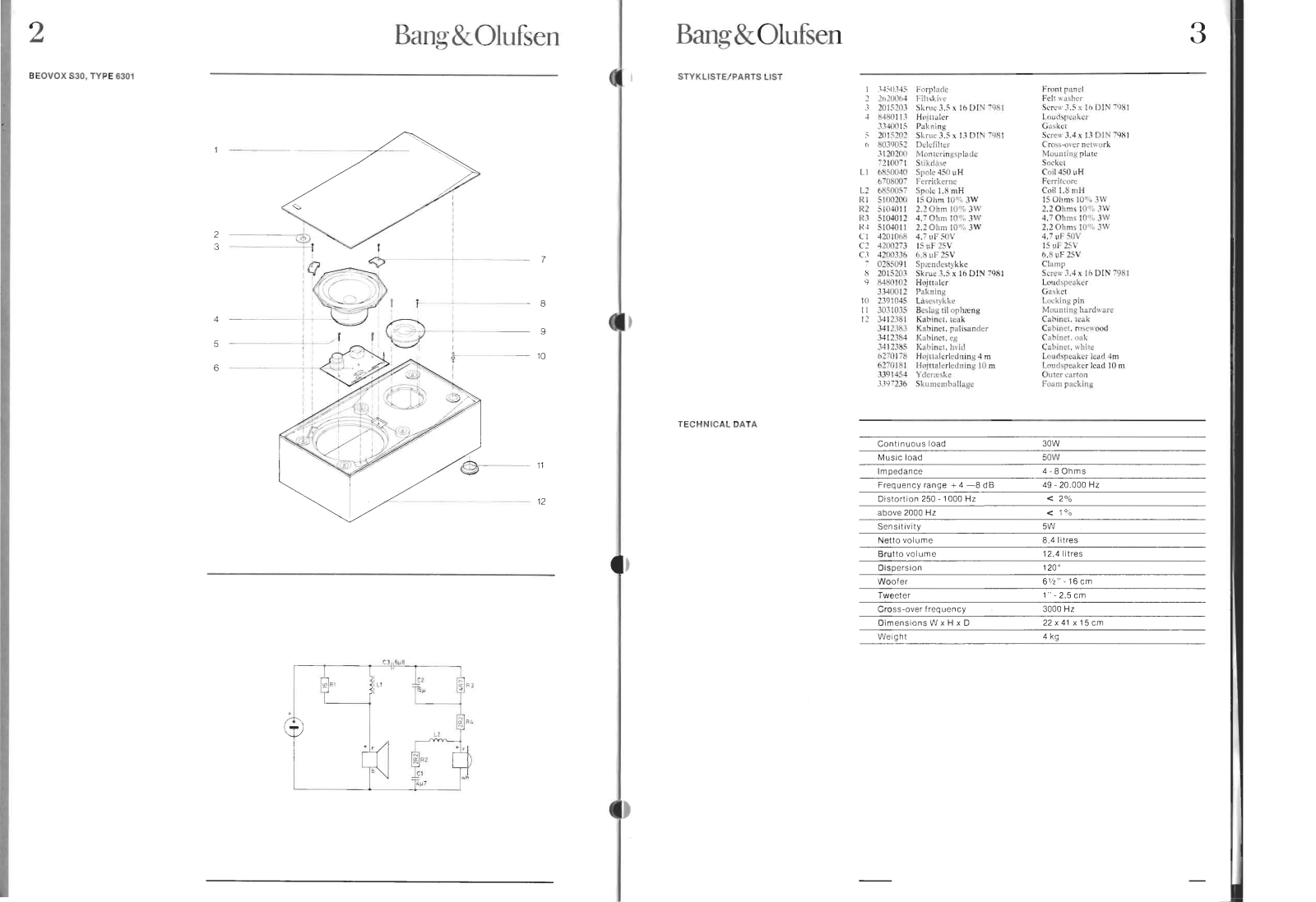 Bang and Olufsen Beovox S-30 Schematic