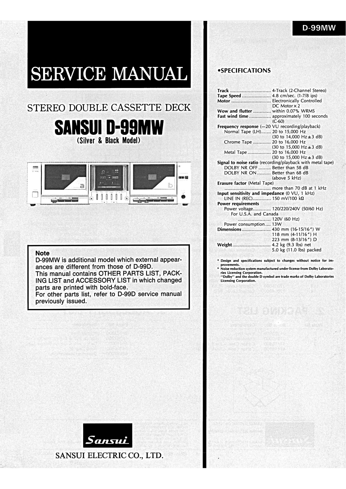 Sansui D-99-MW Service Manual