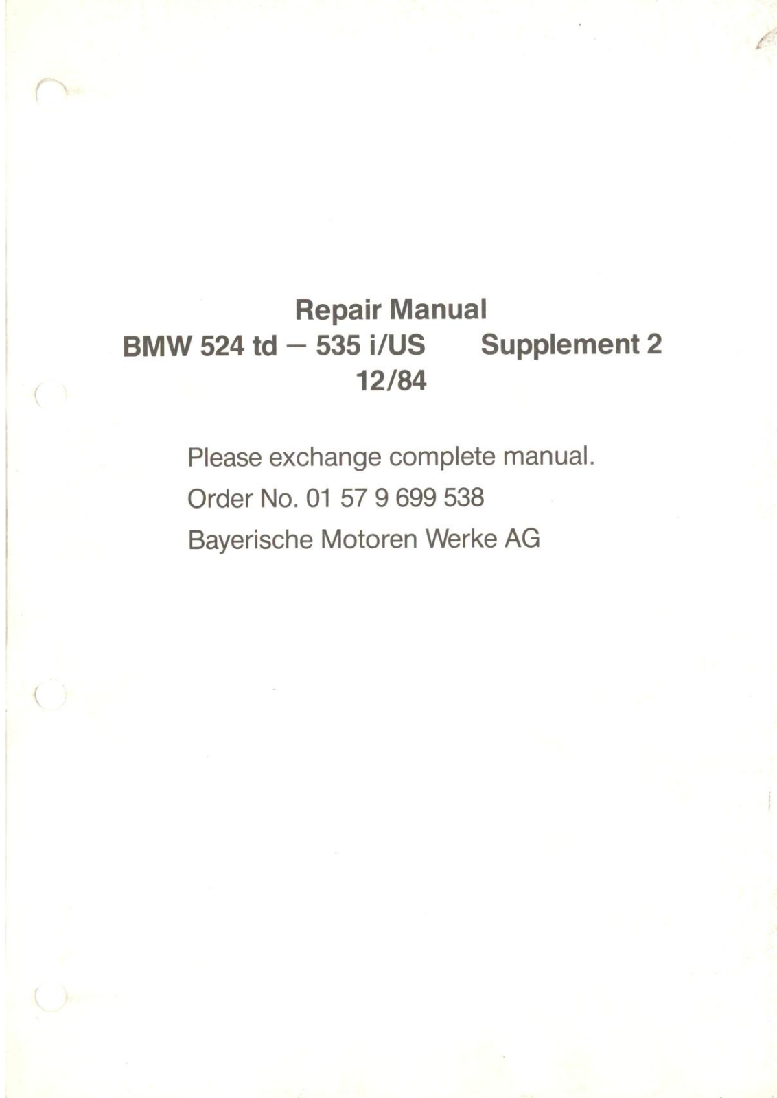 BMW 524 td user manual