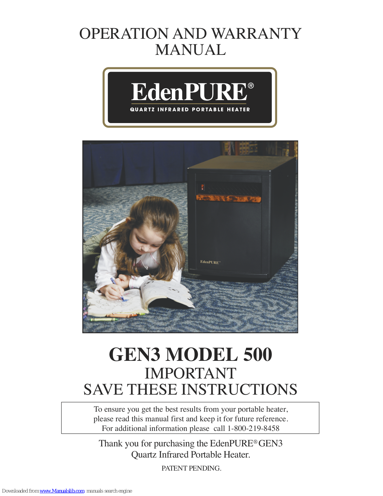 EdenPURE GEN3 500 Operation And Warranty Manual