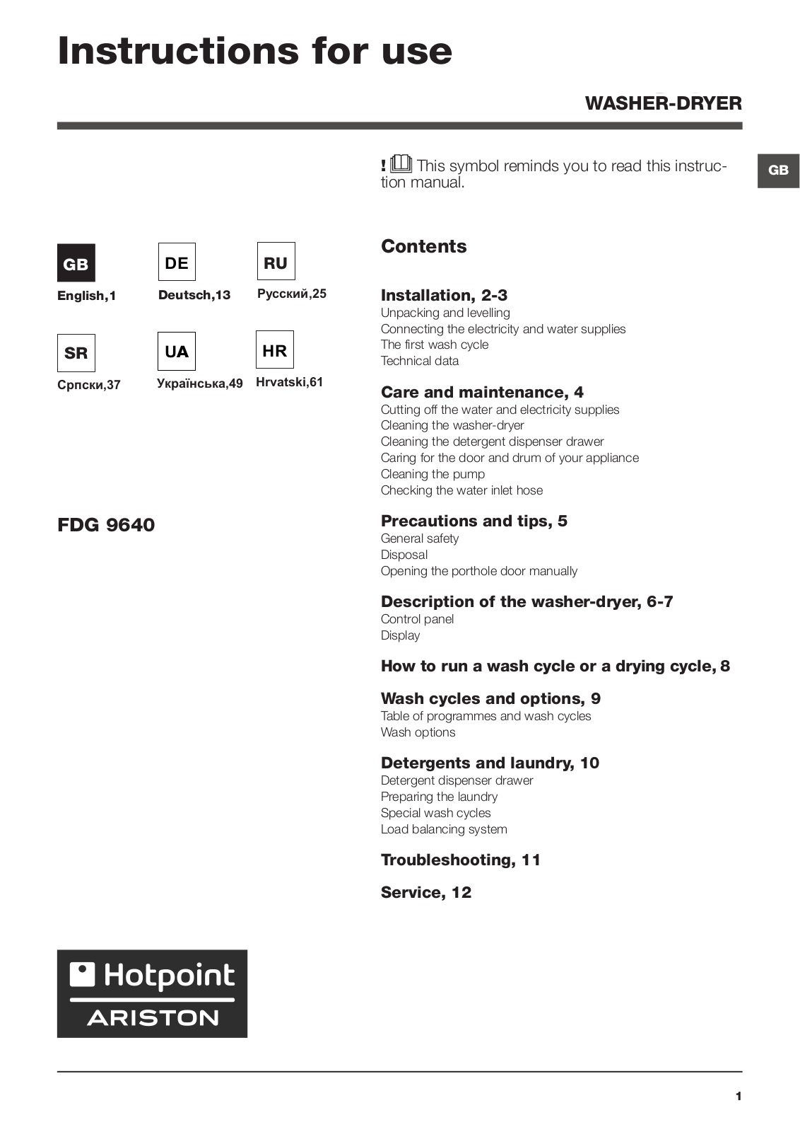 Hotpoint-Ariston FDG 9640 User manual