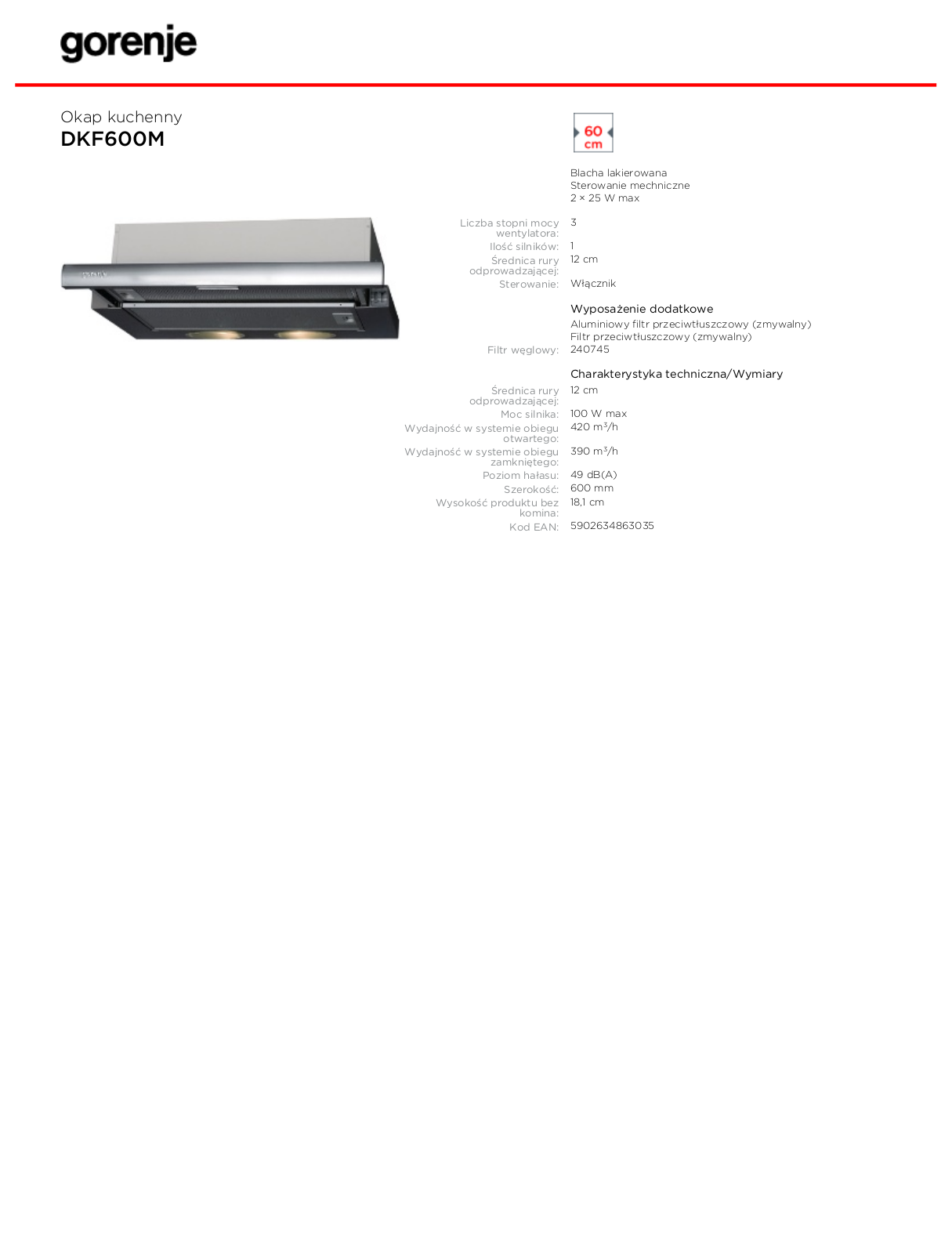 Gorenje DKF600M DATASHEET