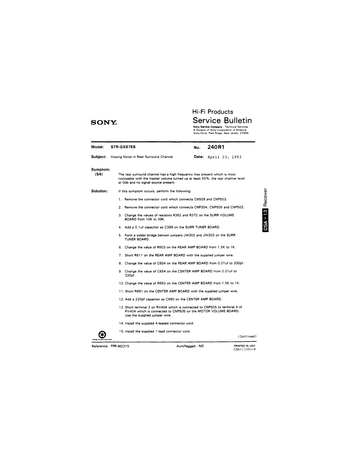 Sony STR-GX67ES Service Manual