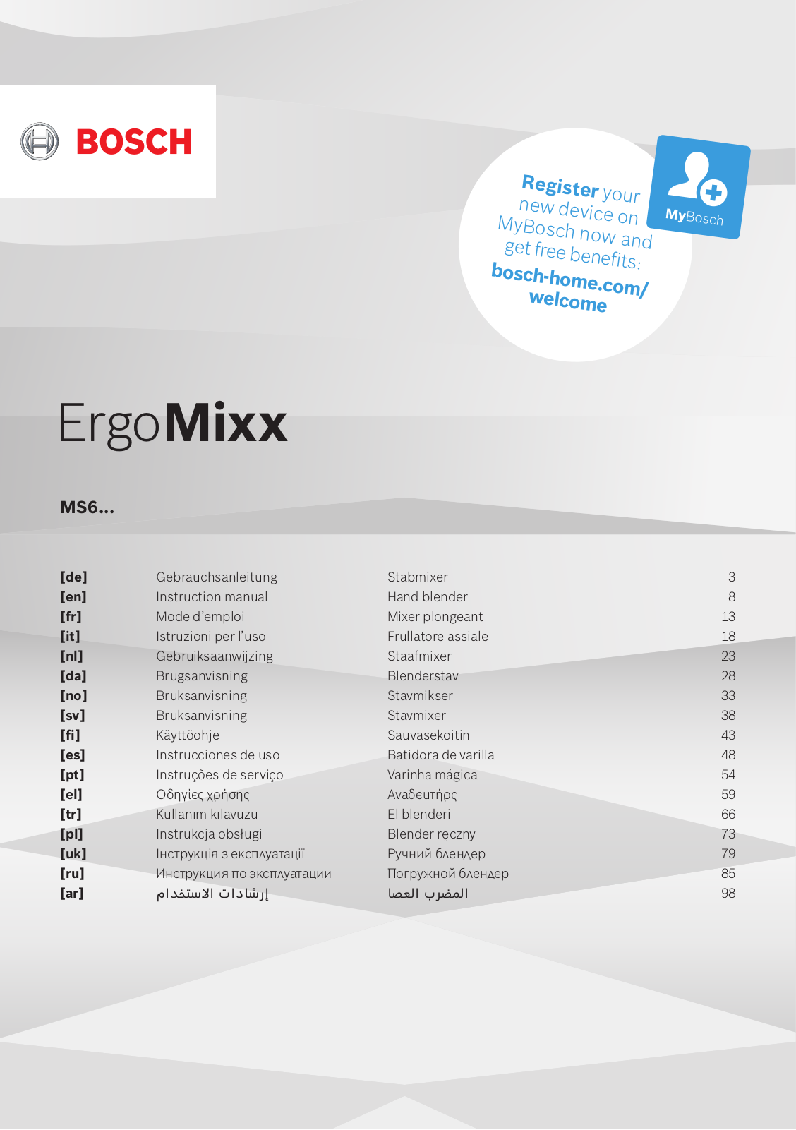 Bosch ErgoMixx MS6CB6110 User manual