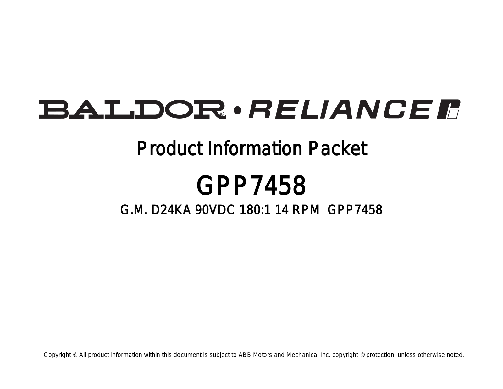 Baldor GPP7458 Product Information Sheet