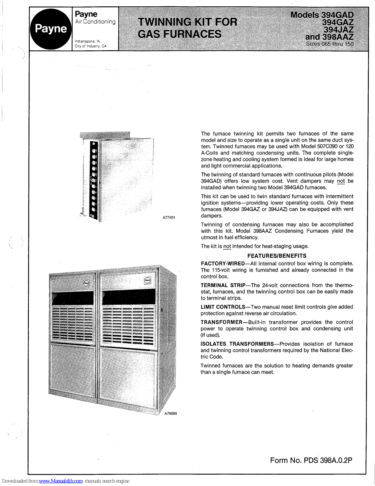 Payne 394gad, 394jaz, 394gaz, 398aaz Specification