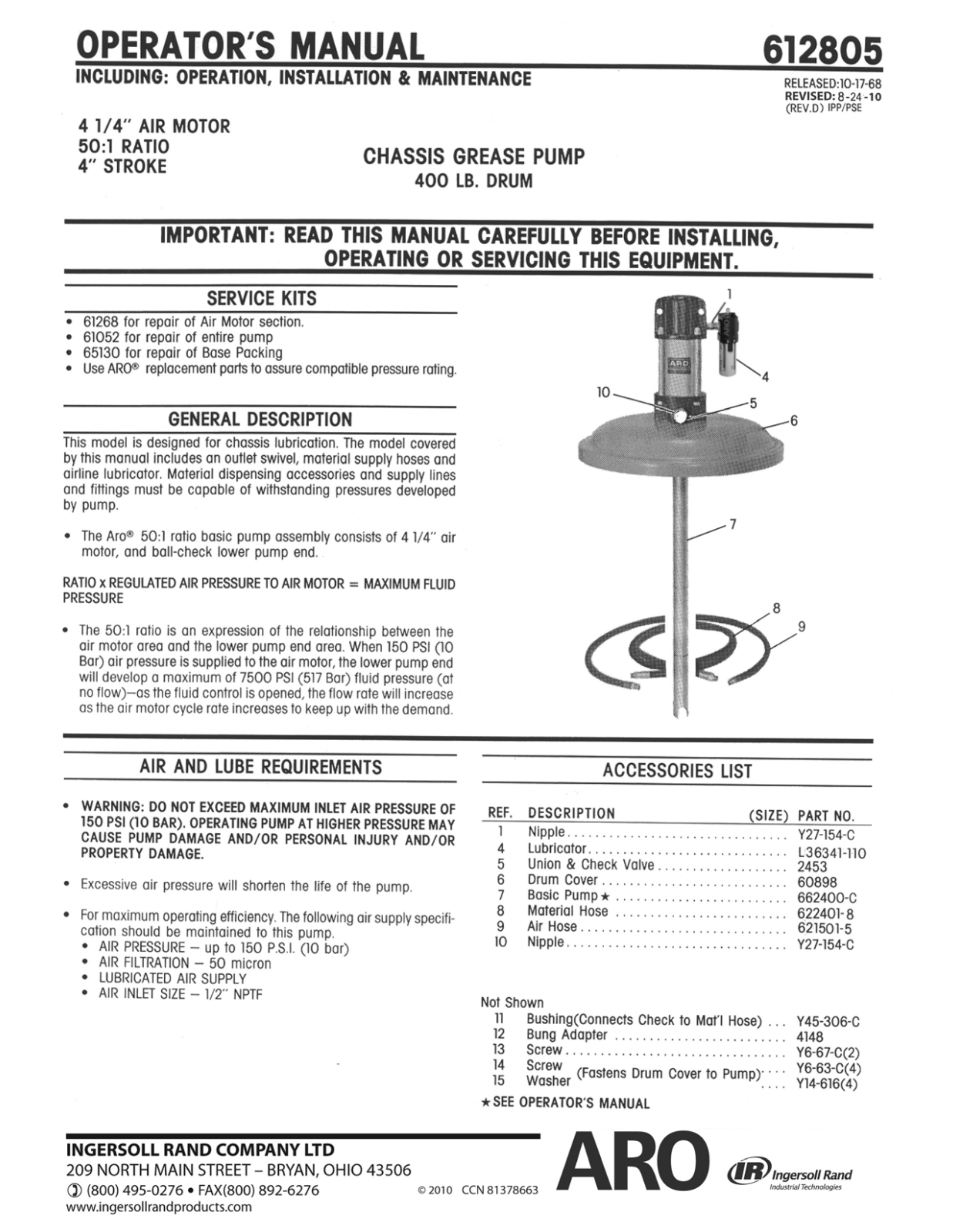 Ingersoll-Rand 612805 User Manual