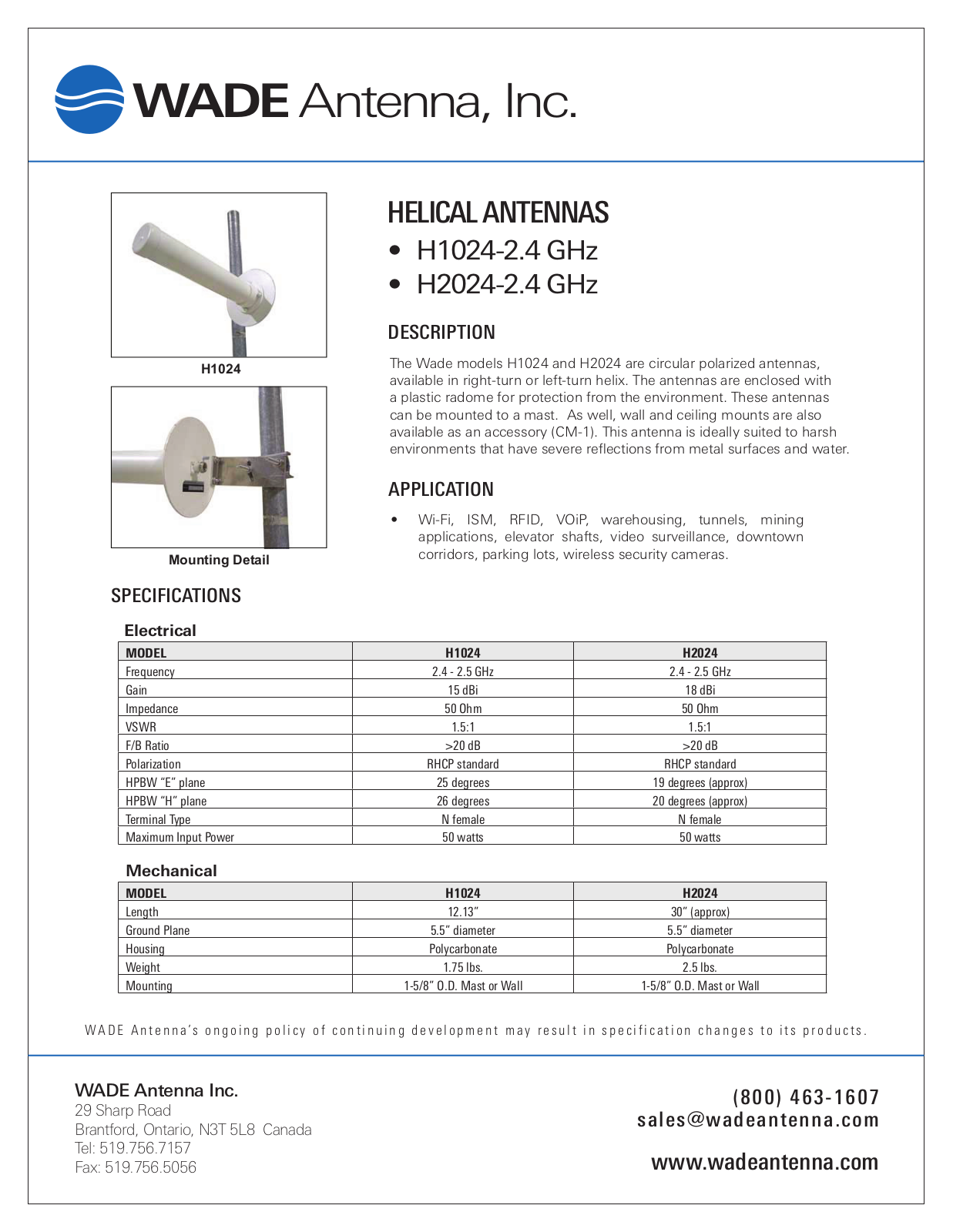 Wade Antenna H2024 User Manual