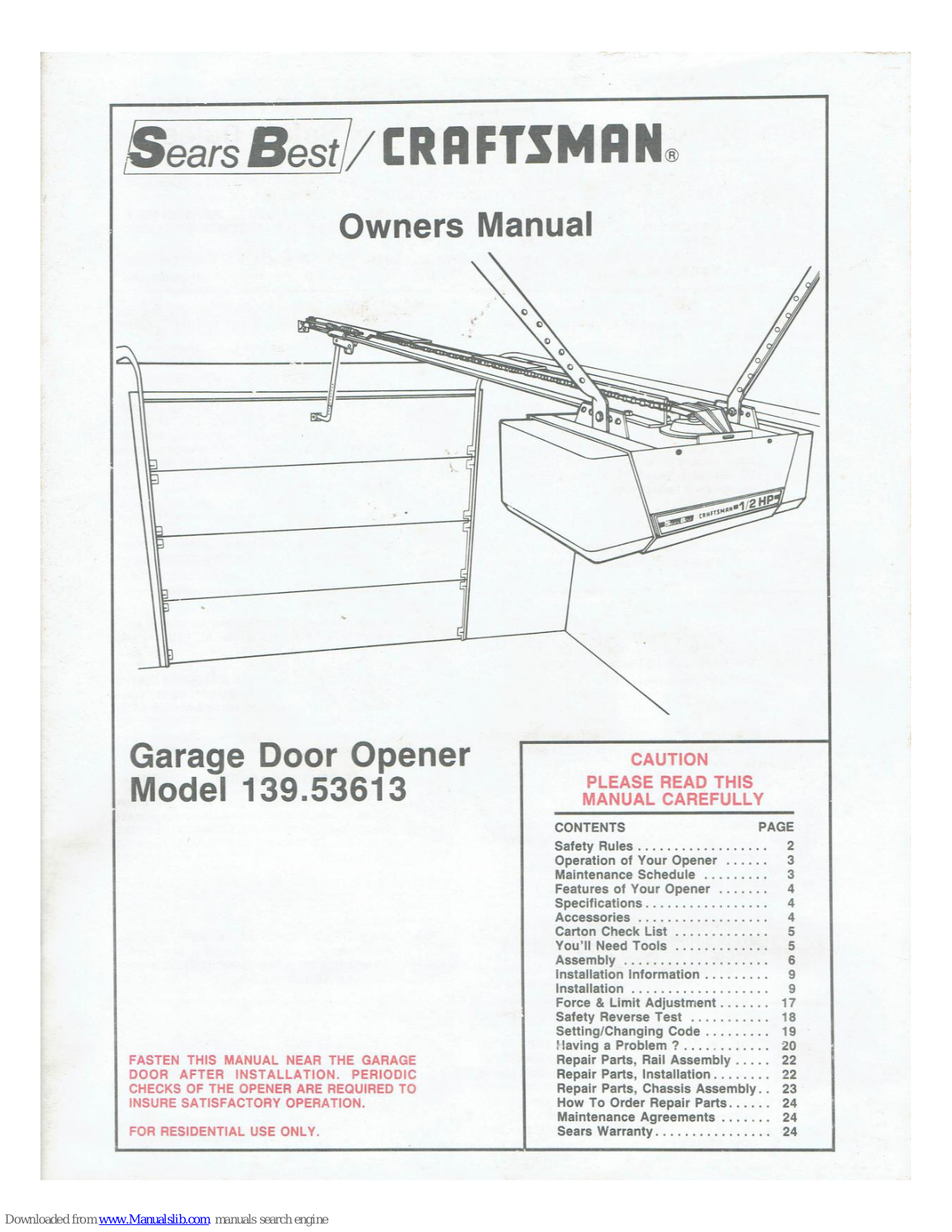 Sears Craftsman 139.53613 Owner's Manual