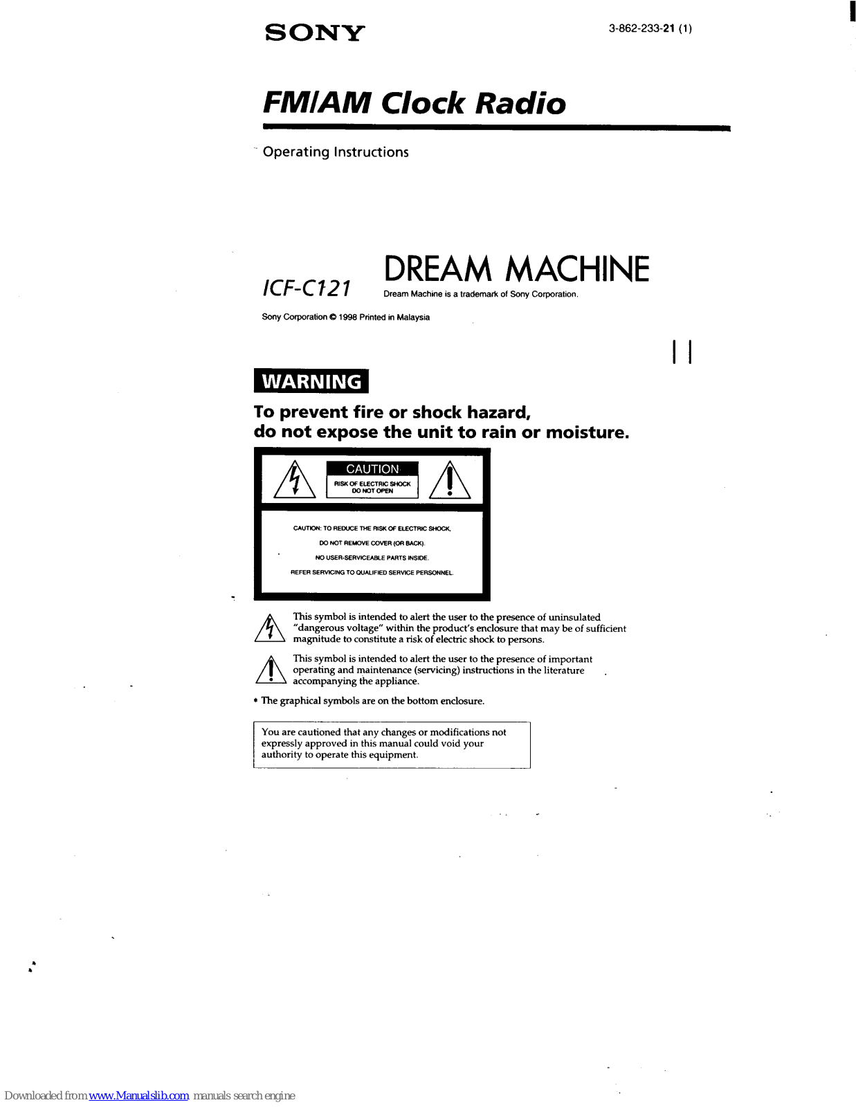 Sony Walkman ICF-C121, Dream Machine ICF-C121 User Manual