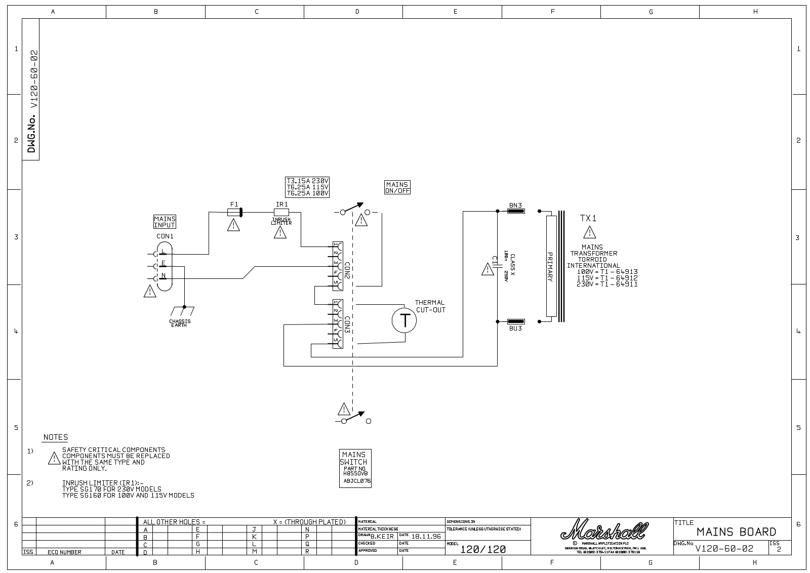 Marshall 120-Main Schematic