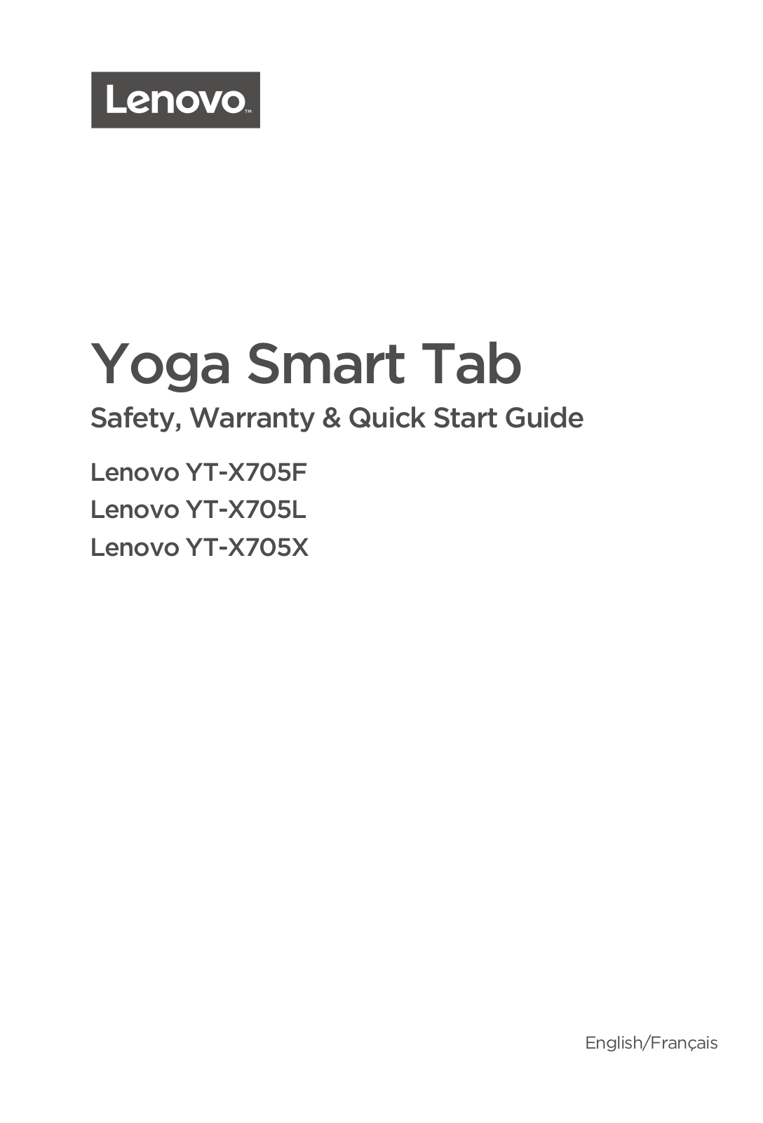 Lenovo Yoga Smart Tab Safety, Warranty & Quick Start Guide