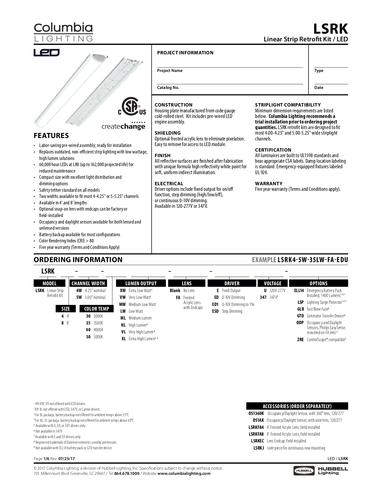 Hubbell Lighting - Columbia LSRK4-4W-40LW-EDU User Manual