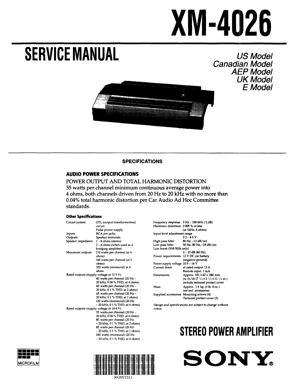 Sony XM-4026 Service manual