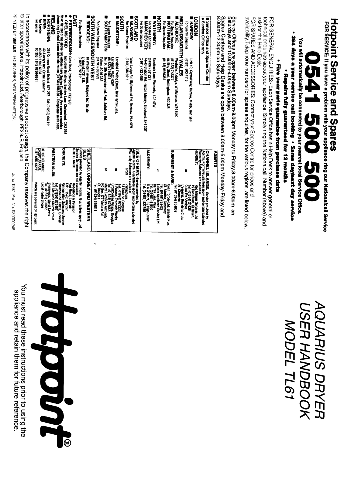 Hotpoint-Ariston HBTL61 User Manual