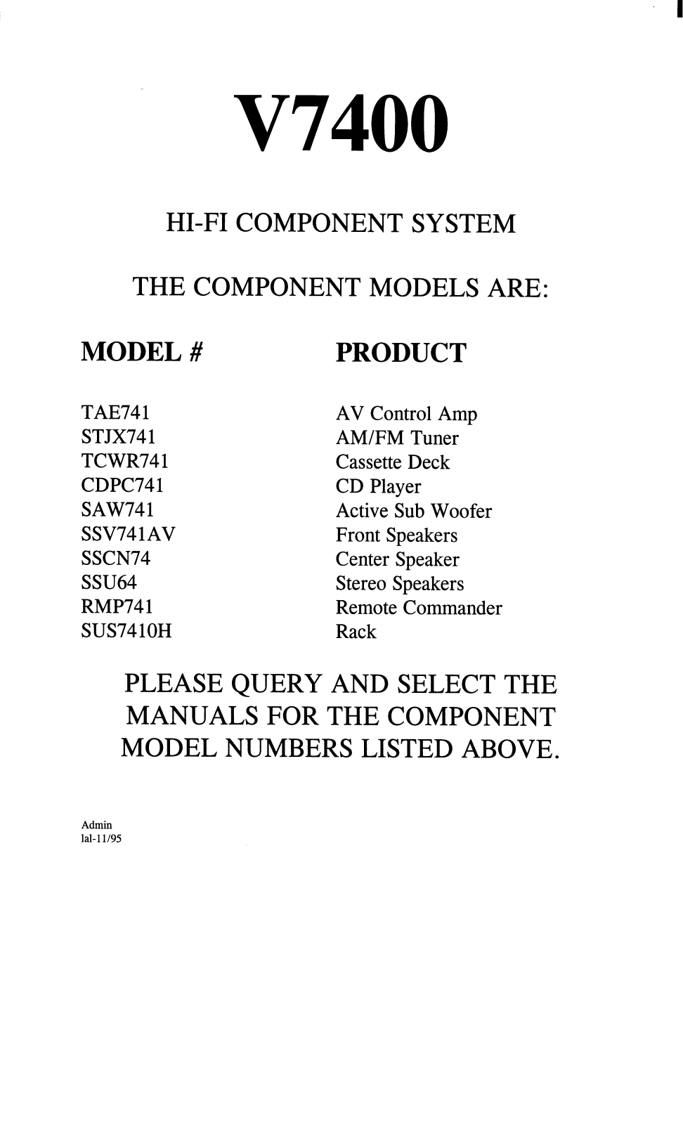 Sony V7400 User Manual