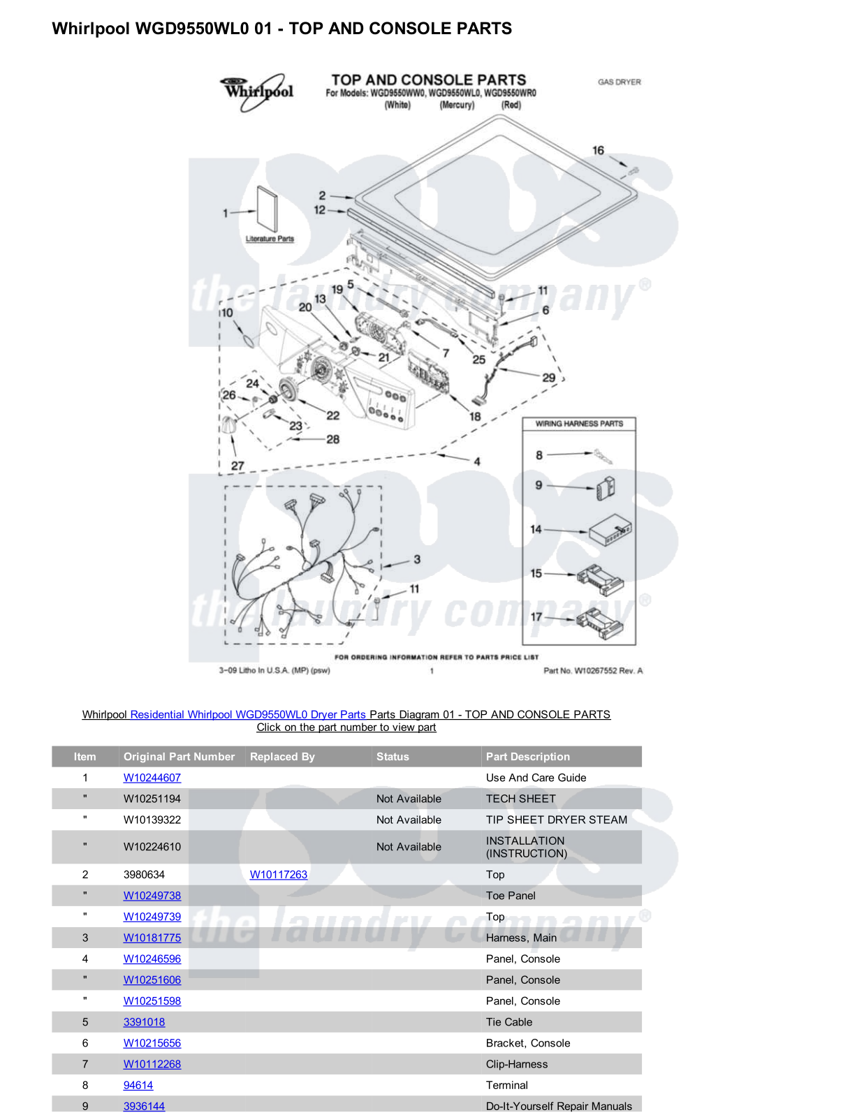 Whirlpool WGD9550WL0 Parts Diagram