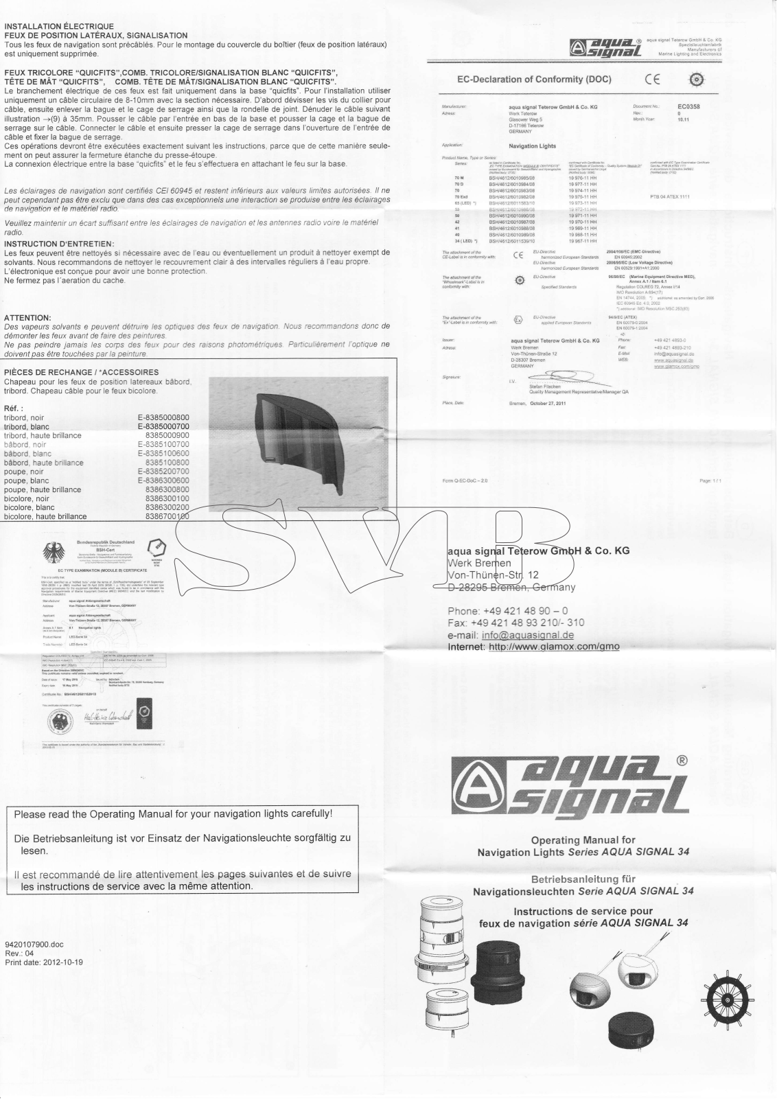 AQUA SIGNAL 34 User guide - ManualMachine.com