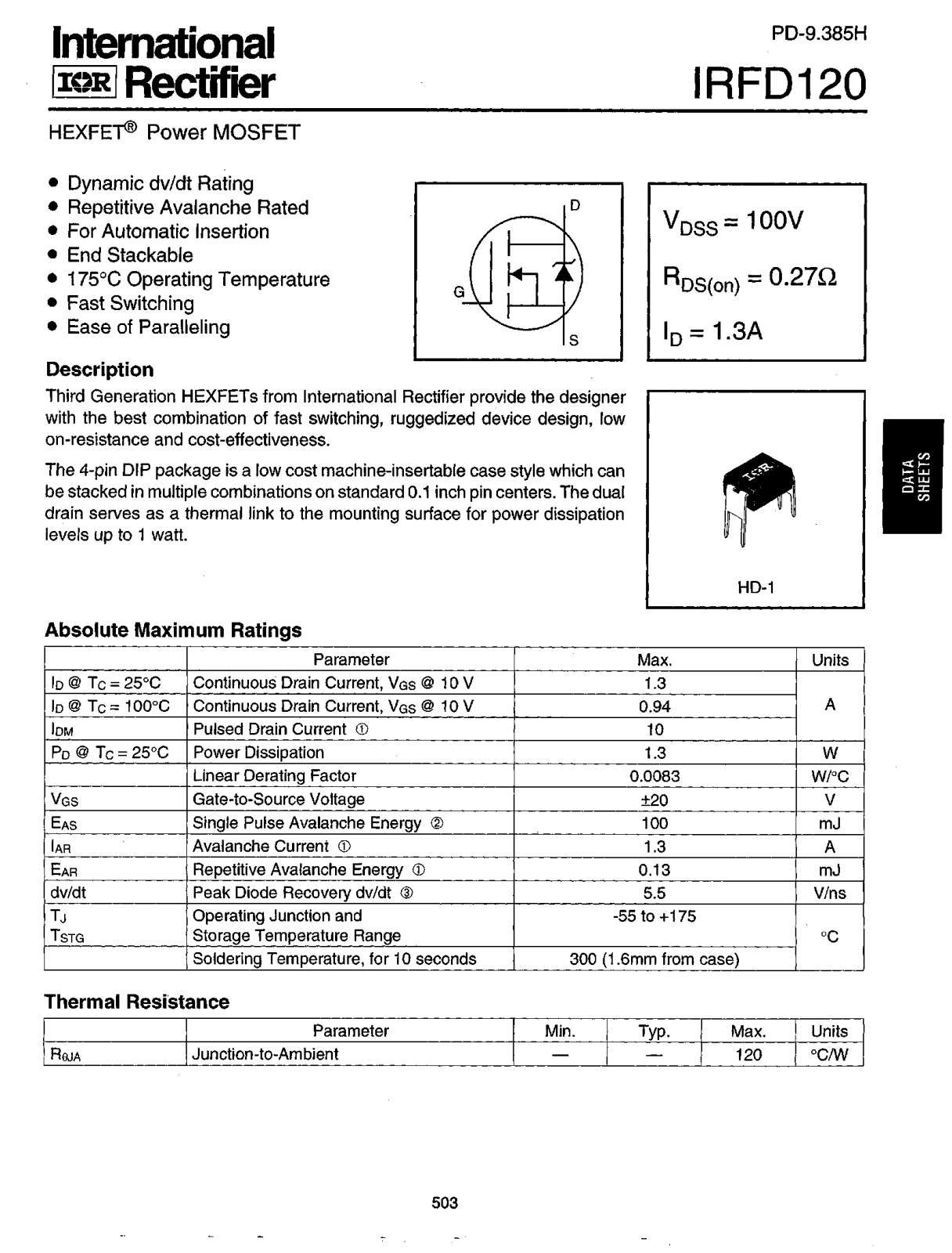 International Rectifier IRFD120 Datasheet