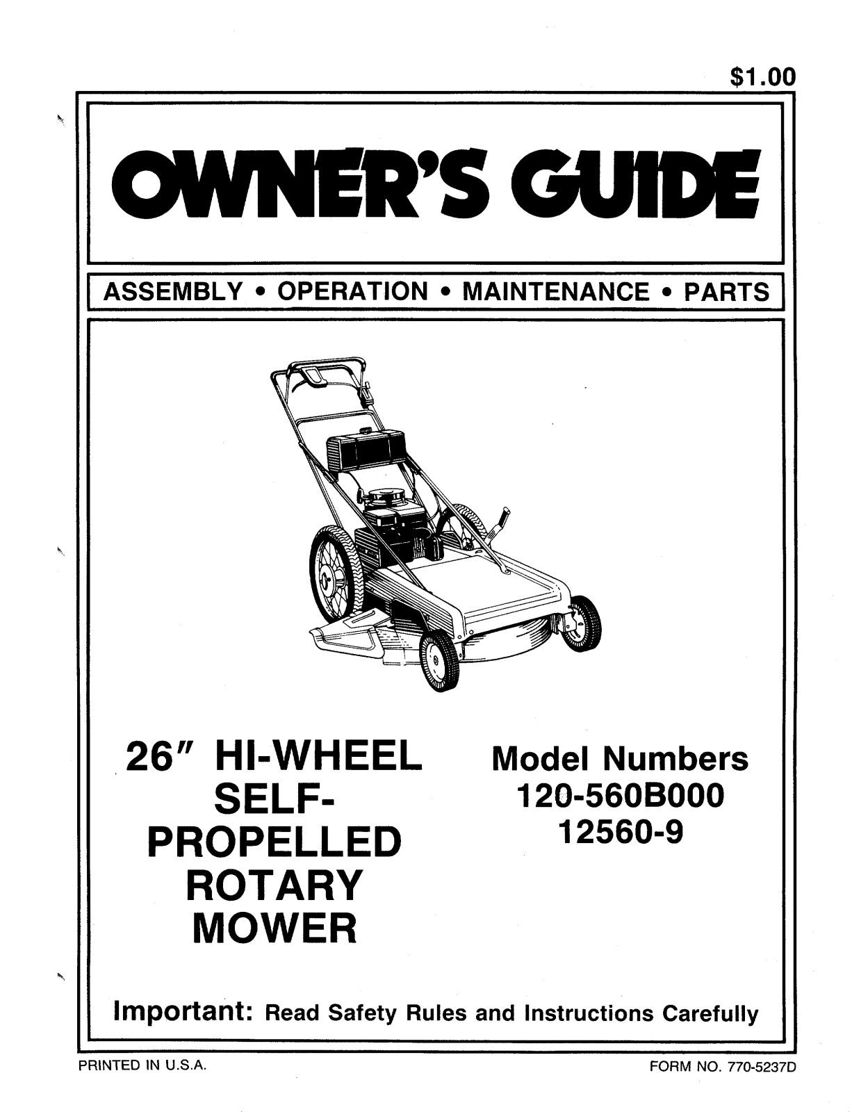 Mtd 120-560B000, 12560-9 owners Manual