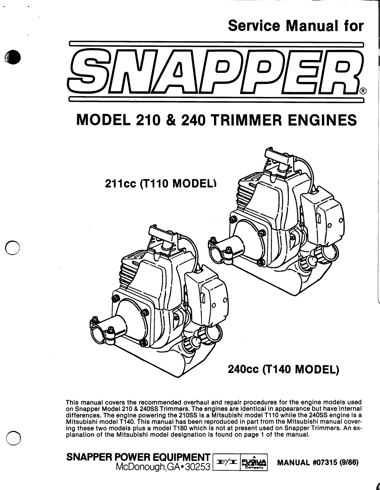 Snapper 210, 240 User Manual