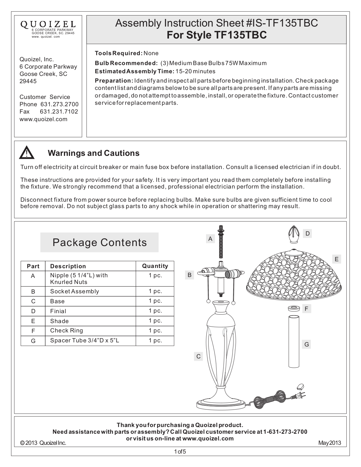 Quoizel TF135TBC User Manual