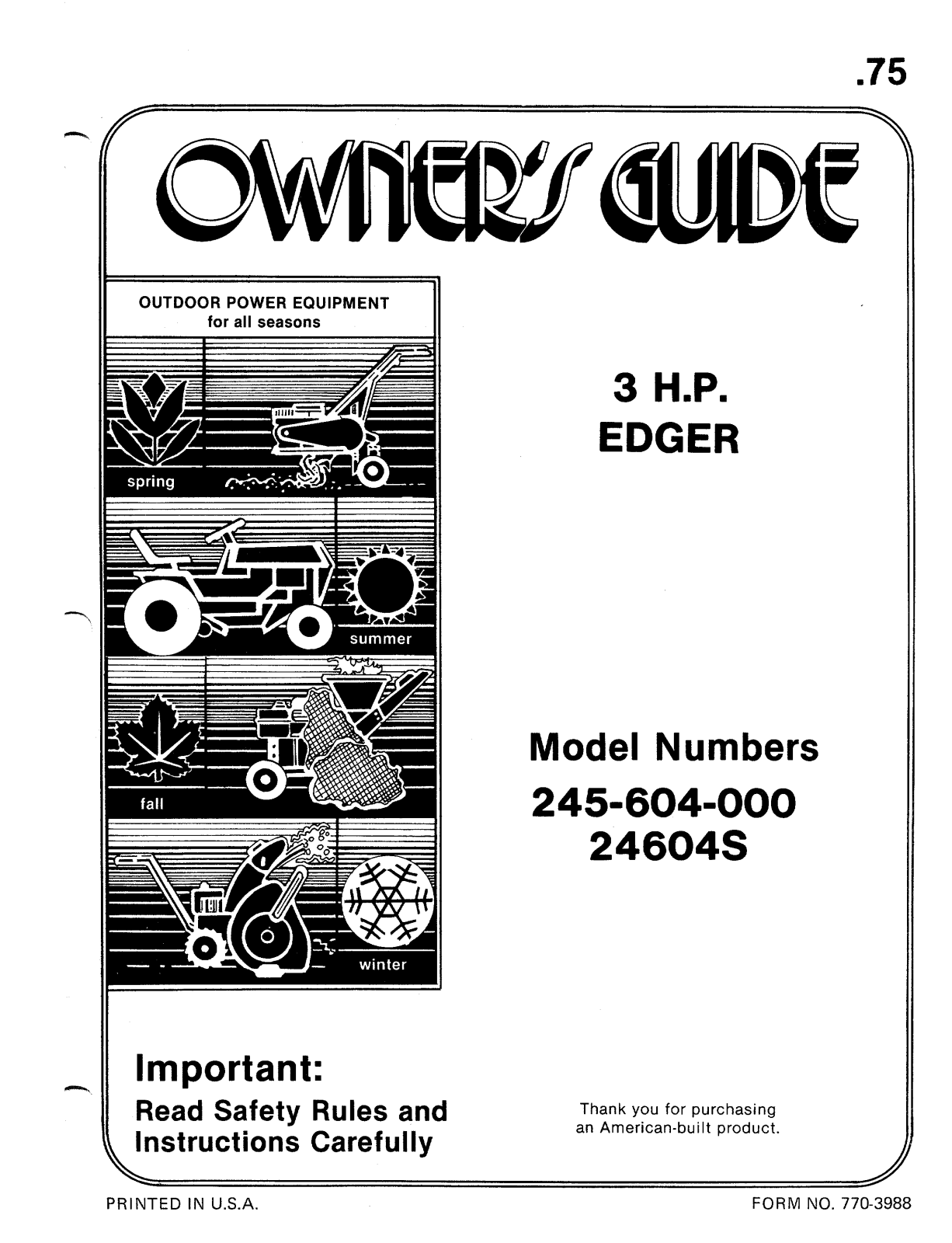 Bolens 24604S, 245-604-000 User Manual