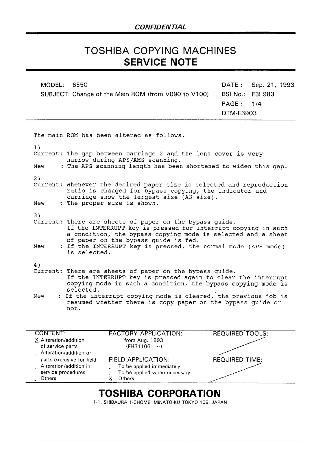 Toshiba f3i983 Service Note